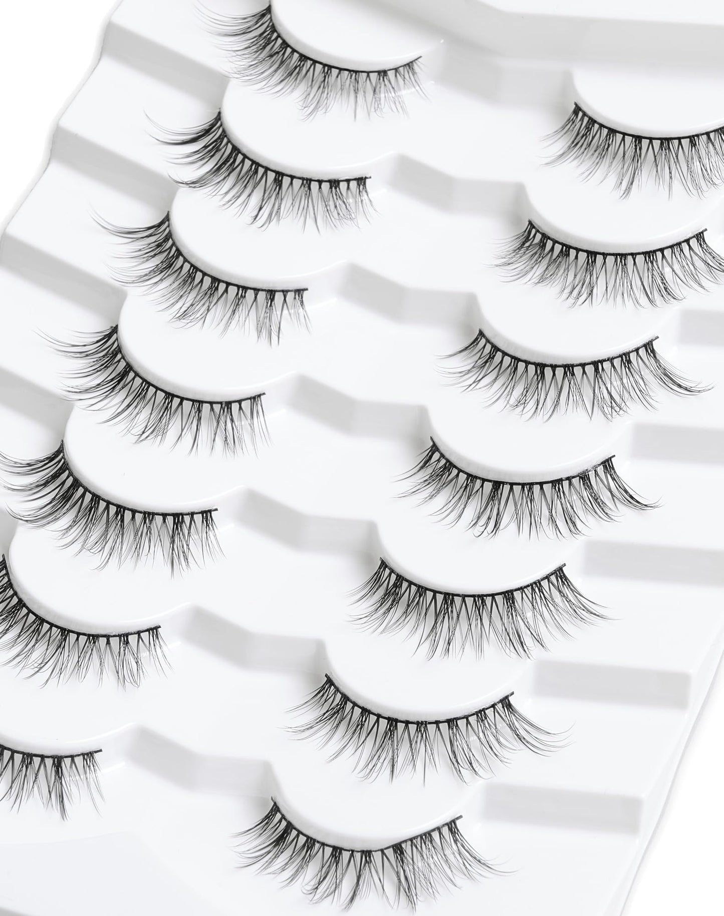 Onlyall Natural Lashes Natural Eyelashes Wispy Lashes Fake Eyelashes C Curl Lashes 12mm False Lashes 7 Pairs D30