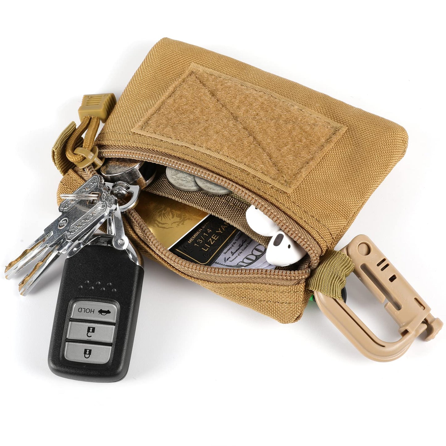 FRTKK 2 Pack Tactical Compact EDC Pouches, Military Molle Utility Pouch Organizer Pouch, Coin Purse Keychain Pocket Credit Card Holder Waist Pack (Tan 3)