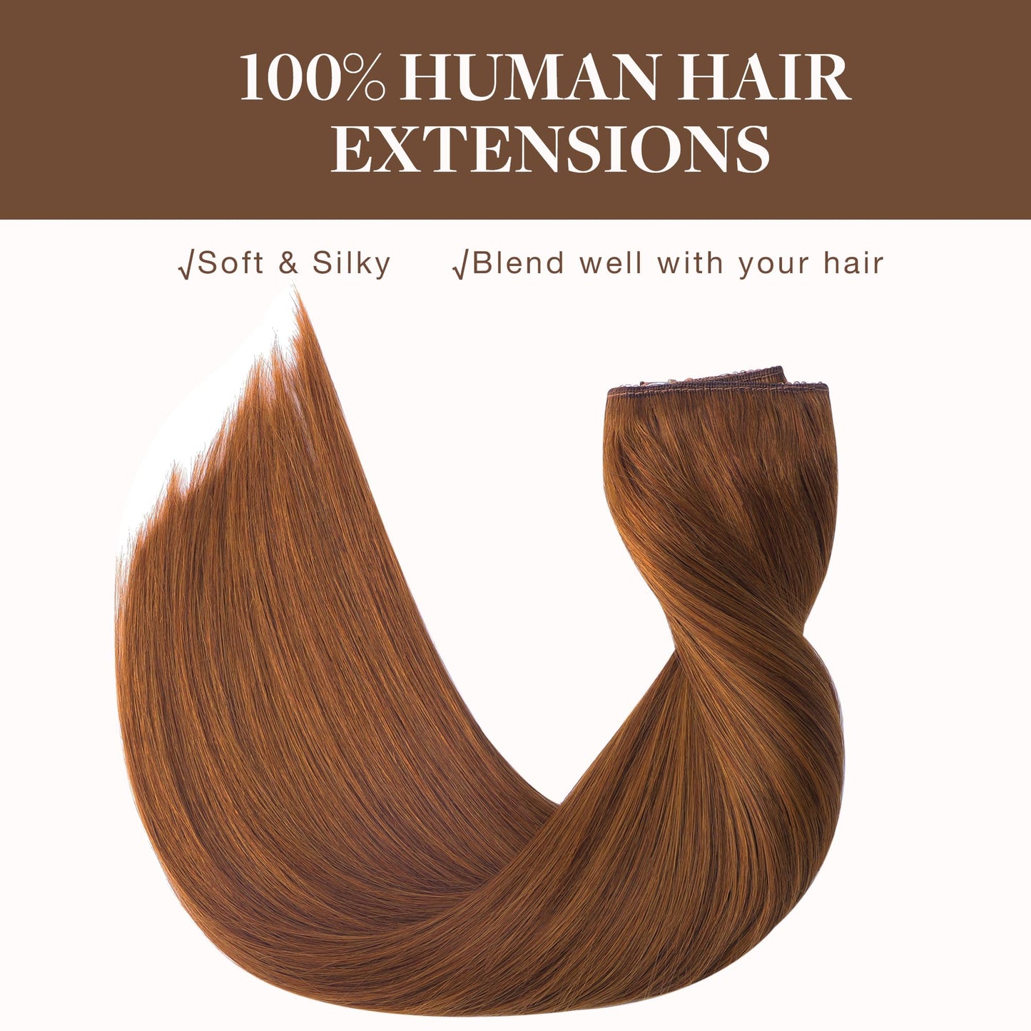 GOO GOO Wire Hair Extensions Human Hair, 350 Copper Natural 14inch 75g, Invisible Wire Hair Extensions with Transparent, Seamless Fish Line Hairpiece