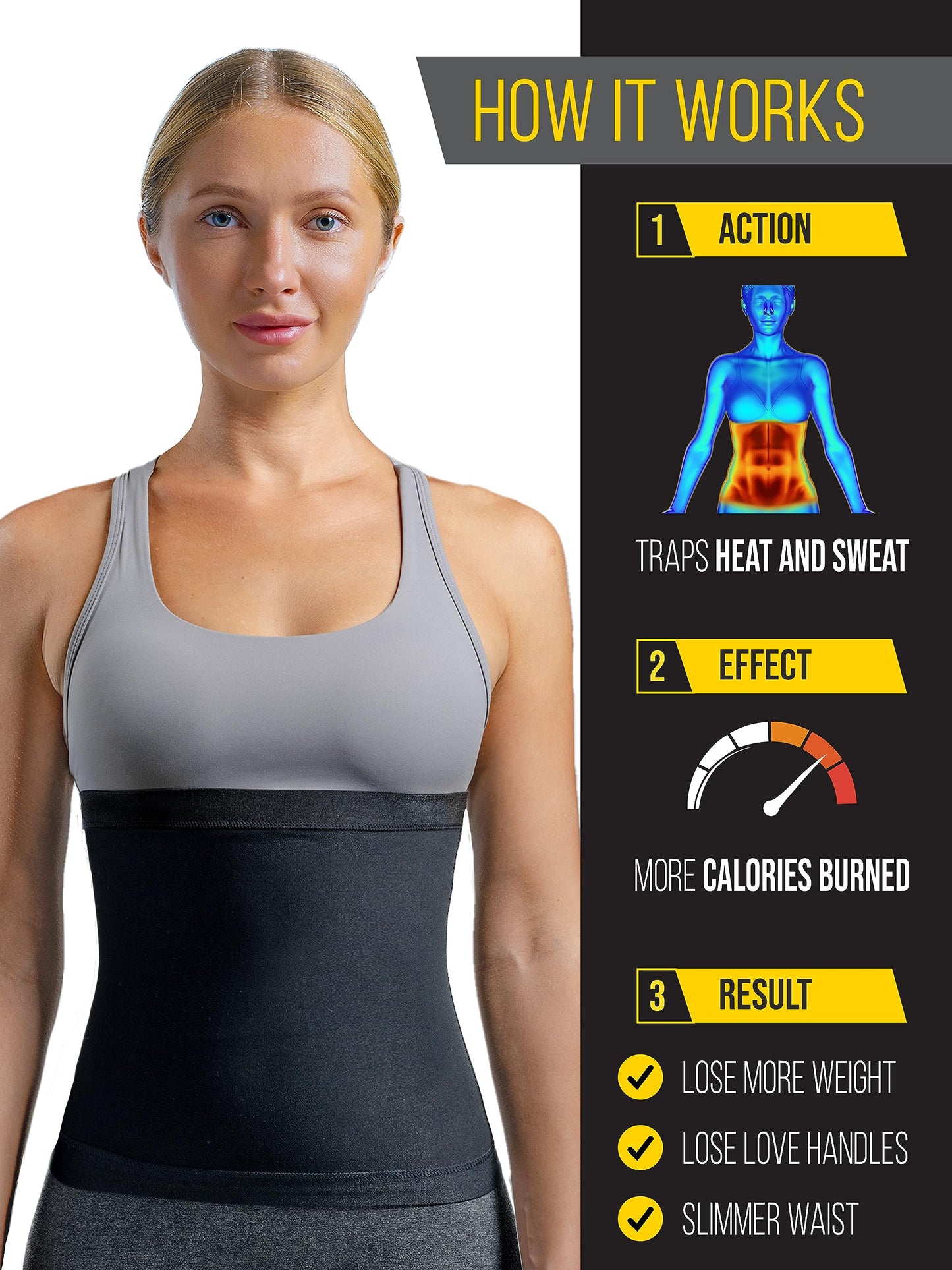 Sweat Spark Waist Trainers for Women Belly Fat (Black, XS) - Sweat More, Shape Your Back & Abdomen, Wear During Workout