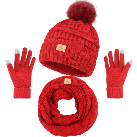 Winter Hat Scarf Gloves and Face Mask, Warm Knit Beanie Pompom Hat Touchscreen Gloves Set Gifts Circle Scarves for Women…