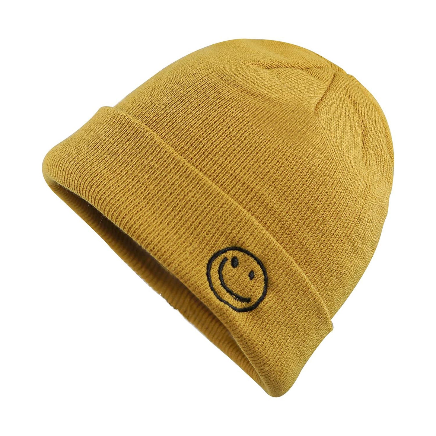CLAPE Beanie Hat for Men, Cute Embroidery Smiley Face Winter Hat Women Outdoor Ski Snowboarding Knit Cuffed Fisherman Beanie