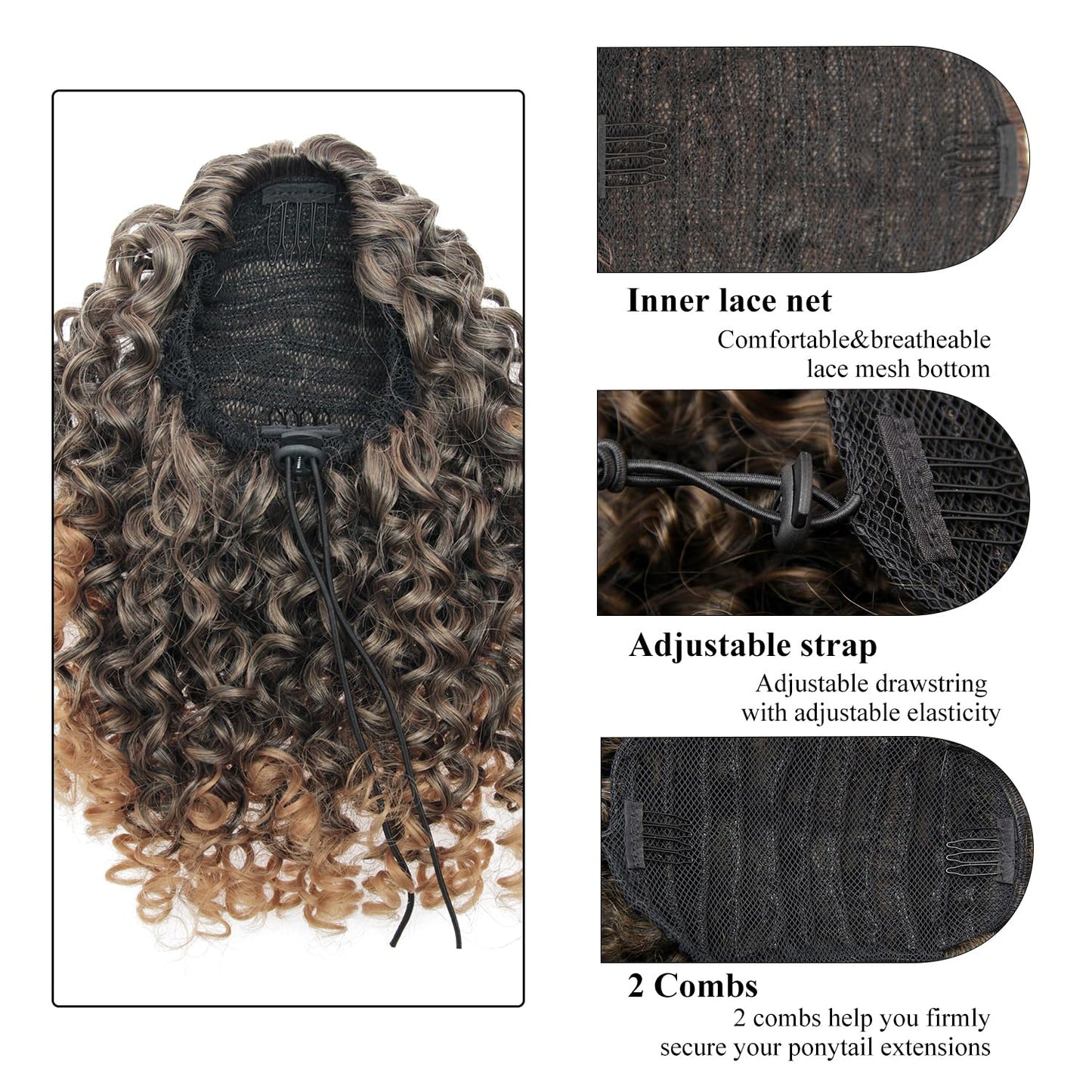 XSASLYET Ponytail Extension 10 Inch Drawstring Ponytail for Black Women Pony Tails Hair Extensions Curly Synthetic Hair Piece for Easy Daily Wear(T1B/27)