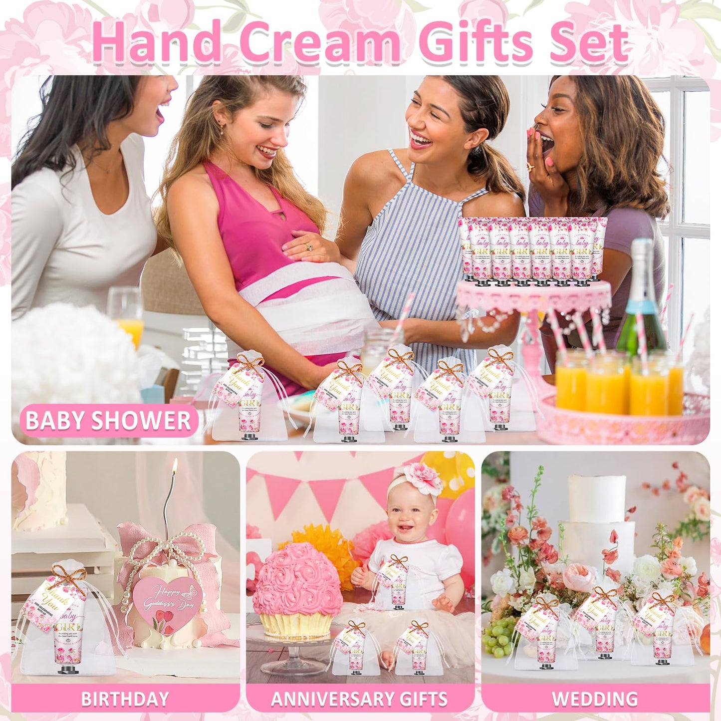 VISCOO 60 Sets Baby Shower Hand Cream, Wedding Hand Cream Gifts, Baby Shower Party Favors Gifts for Guests Bridal Shower,Thank You Gifts,Travel Size Hand Lotion Bulk for Wedding(Baby Girls)