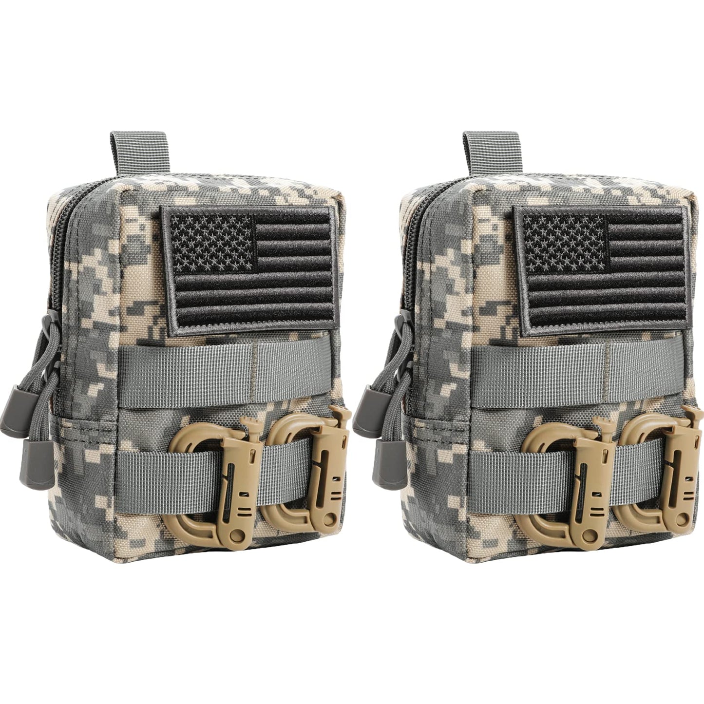 FRTKK 2 Pack Molle Pouches - Tactical Compact Water-Resistant EDC Pouch Small Utility Pouch Bags (Patch Included) (2 Pack-ACU)