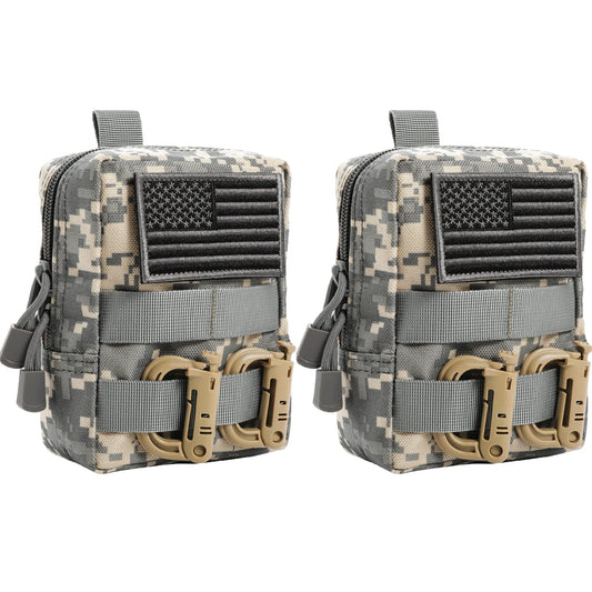 FRTKK 2 Pack Molle Pouches - Tactical Compact Water-Resistant EDC Pouch Small Utility Pouch Bags (Patch Included) (2 Pack-ACU)