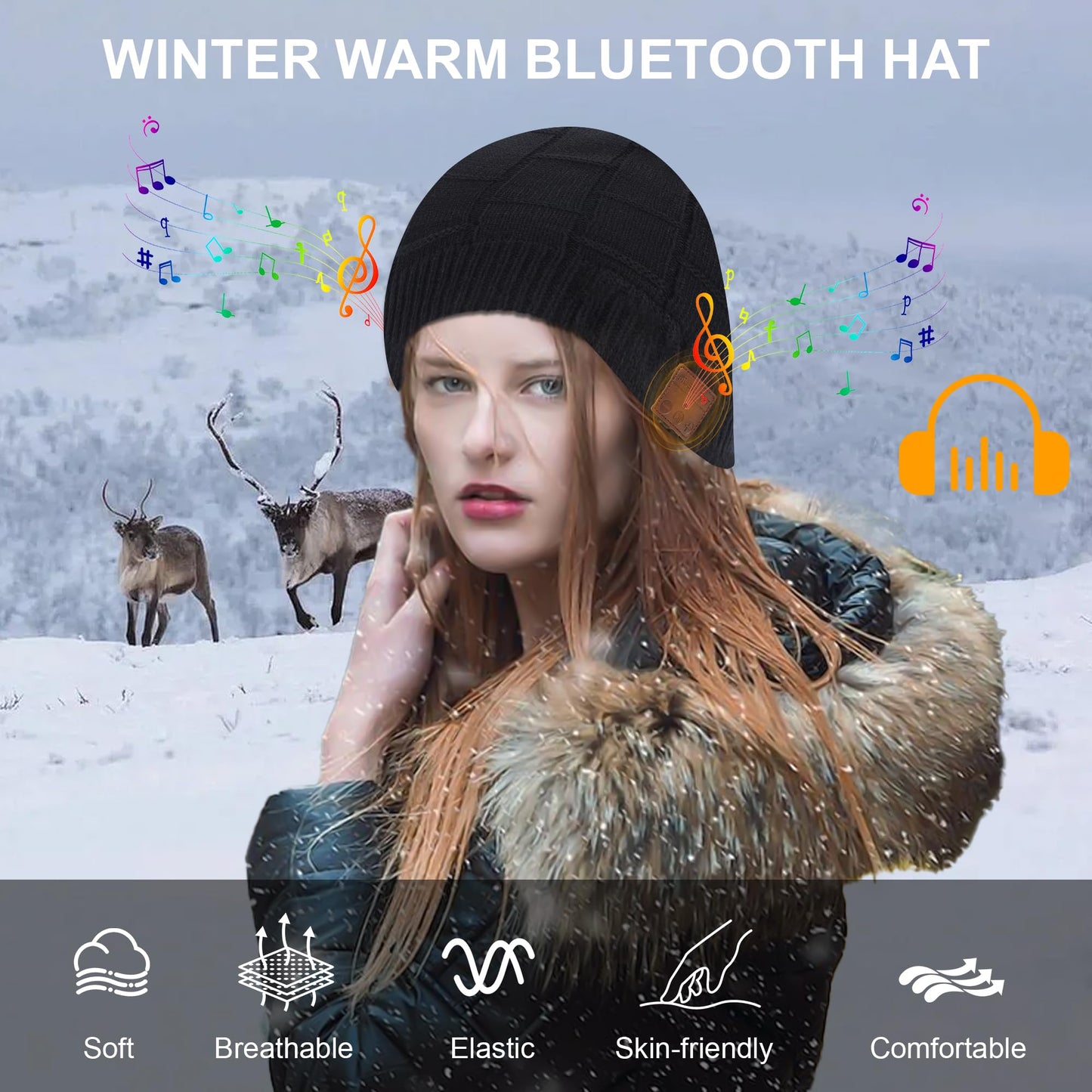 5.2 Bluetooth Beanie for Men & Women, Winter Knit Music Hat with Cordless Headphones, 24 Hour Play time, Built-in Microphone and HD Stereo Speakers, Unique Christmas Tech Gifts for Outdoor Homes
