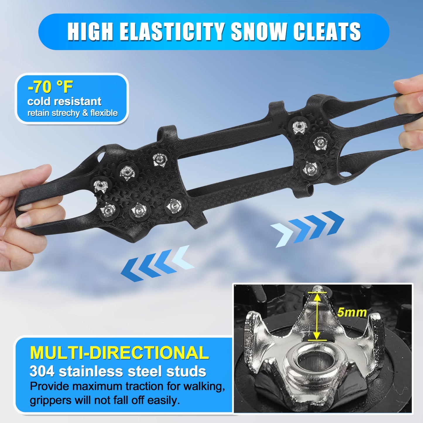 Ice Cleats for Shoes and Boots Snow Traction Cleats Crampons for Snow and Ice Women Men Kids Non Slip Snow Cleats Grippers Winter Walking Hiking Climbing Ice Fishing XL