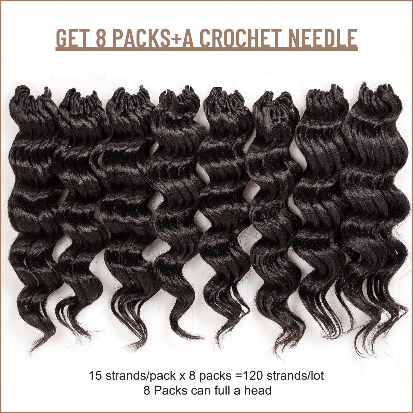 ToyoTress Ocean Wave Crochet Hair - 9 Inch 8 Packs Short Curly Ocean Wave Braiding Hair, Deep Wave Synthetic Crochet Braids (9 Inch, #2-8P)