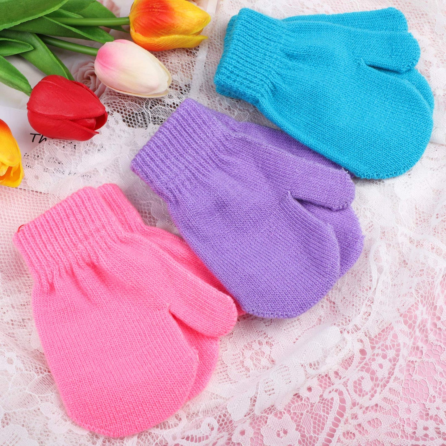 Cooraby 12 Pairs Toddler Winter Mittens Unisex Knitted Baby Gloves Mittens (2-4T, White,Beige,Orange,Mixed Rainbow Colors)