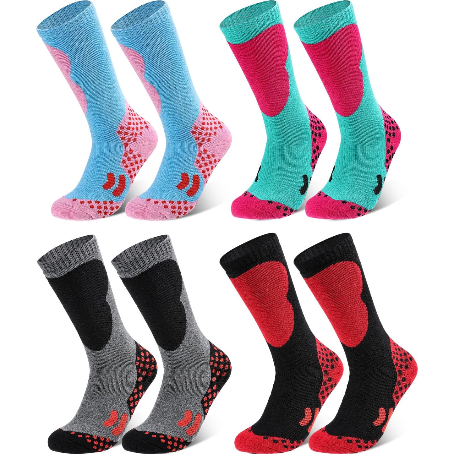 Geyoga Kids Ski Socks 4 Pairs Winter Warm Long Knee Snow Skiing Snowboard Skating Socks for Boy Girl Christmas Activities (Vintage Pattern)