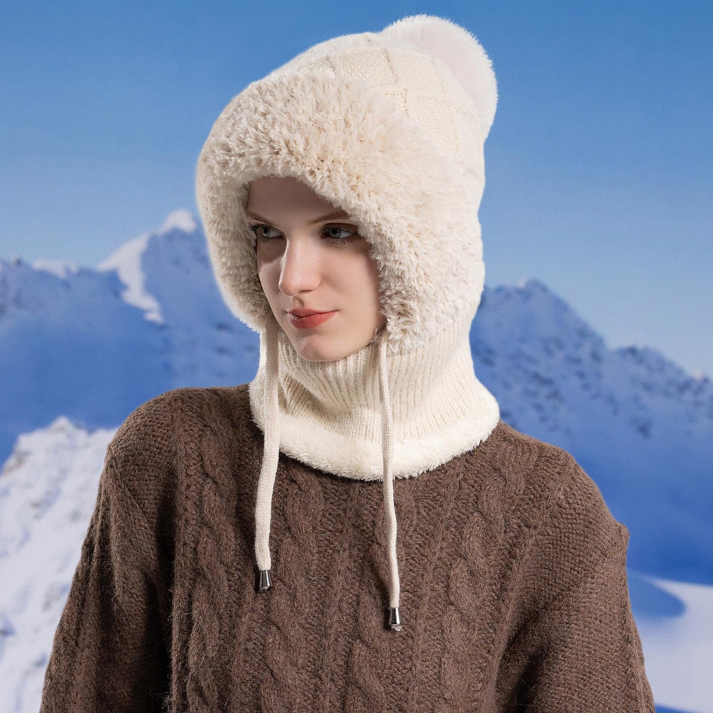 HAIMEIKANG Balaclava Ski Hat Wind-Resistant Hat Cap Scarf for Women and Men - Face Cover for Extreme Cold Weather Gear Beige