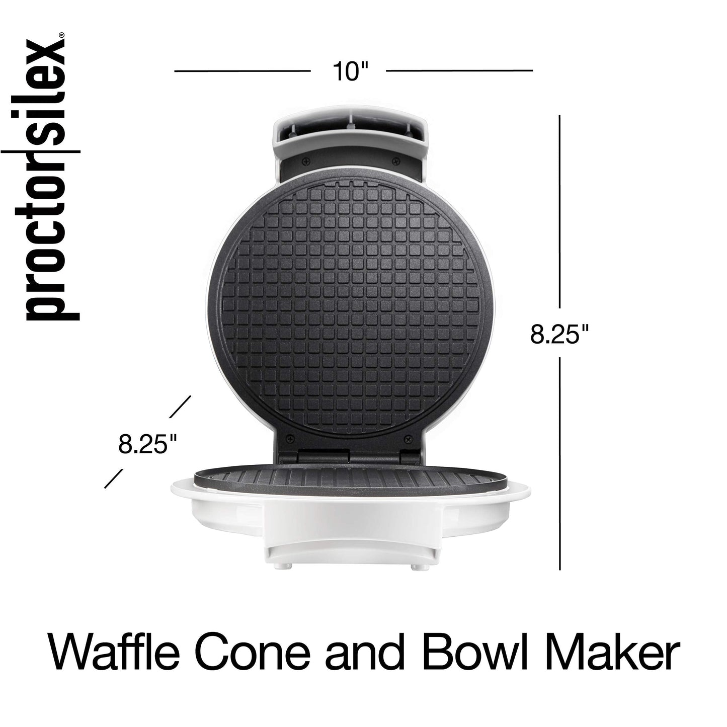 Proctor Silex Waffle Cone and Ice Cream Bowl Maker with Browning Control, Shaper Roller and Cup Press, 7.5” PFAS-Free Nonstick Plates, White (26410MN)