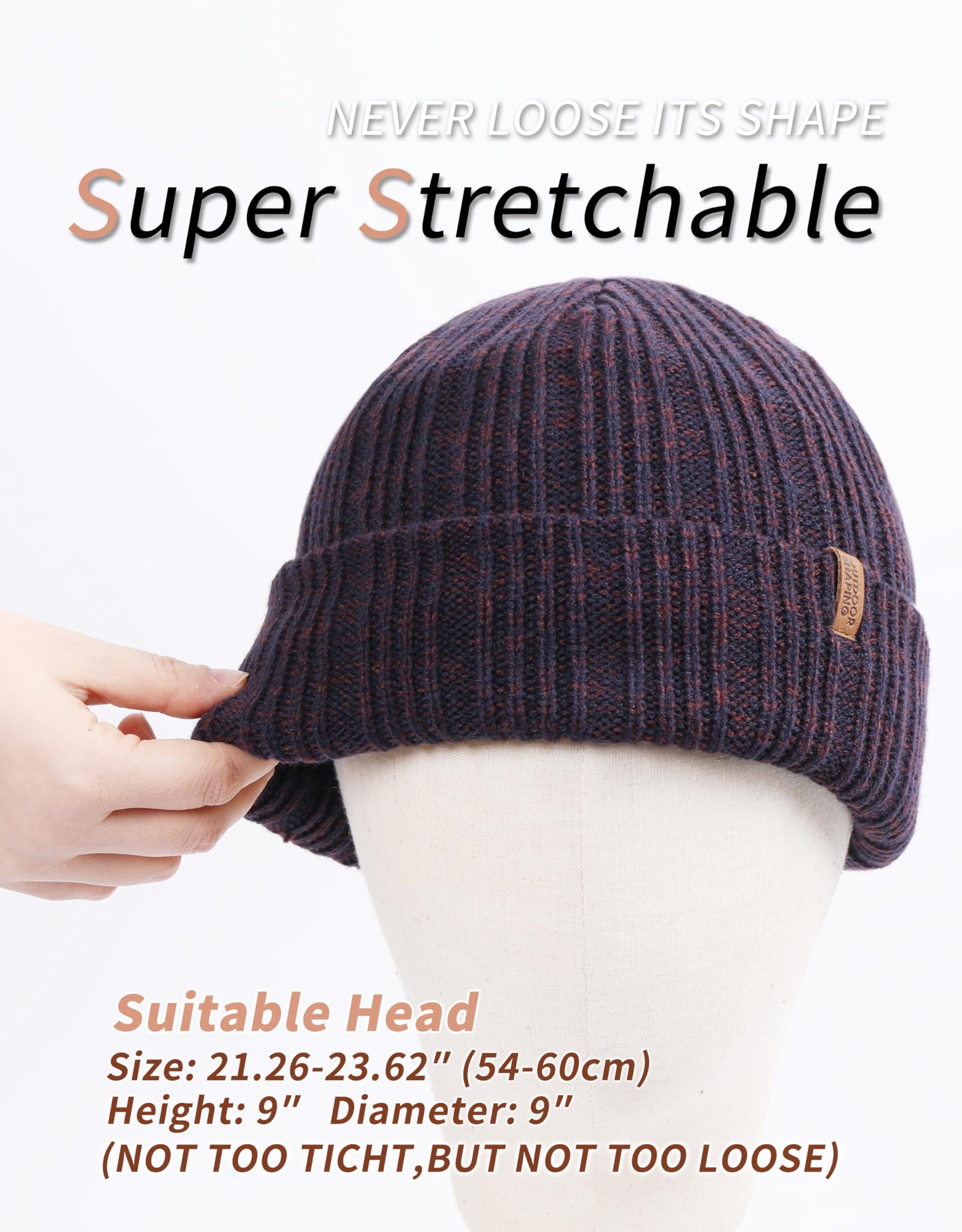 OUTDOOR SHAPING Fleece Lined Knit Cuffed Beanie Winter Hats for Women Men Soft Ski Skull Cap Navy/Burgundy