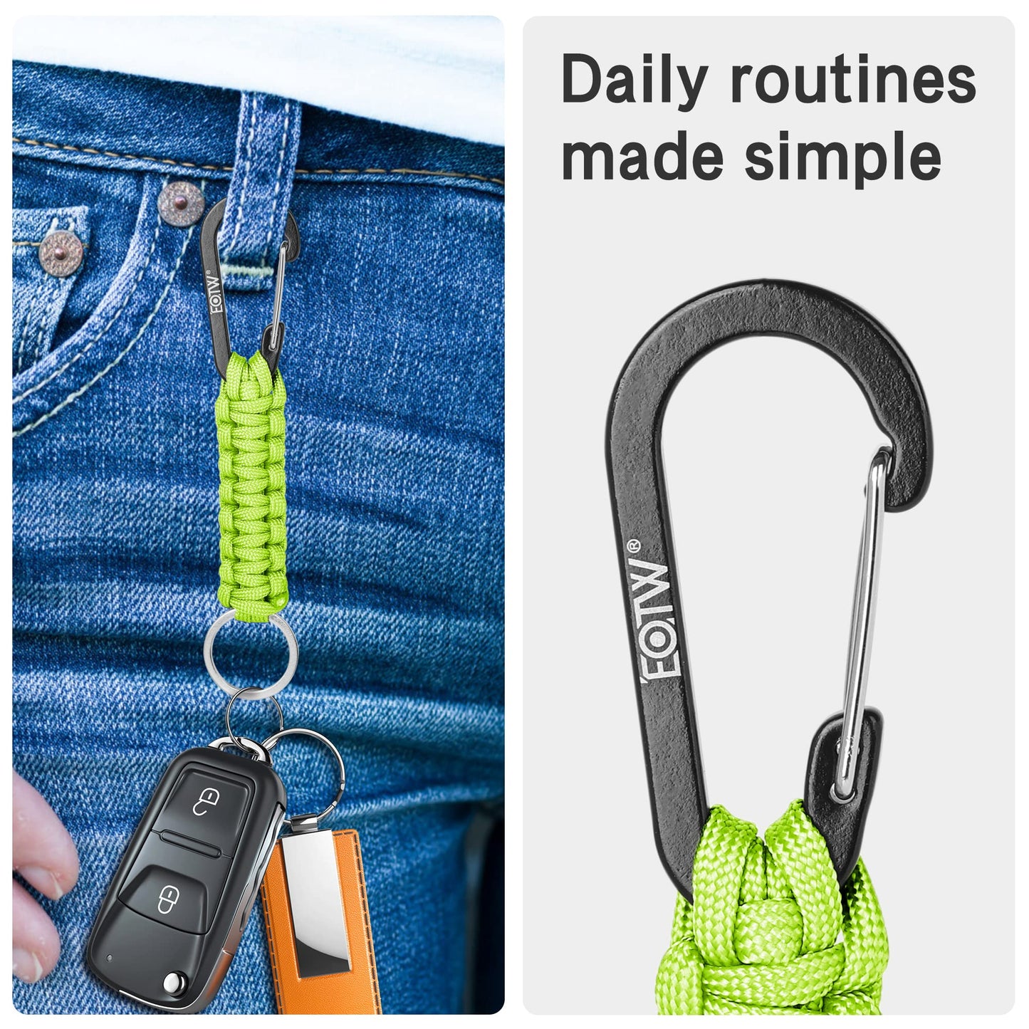 EOTW Carabiner Keychain, Small Carabiner Clip with Paracord Keychain Mini Aluminum D Ring Key Organizer