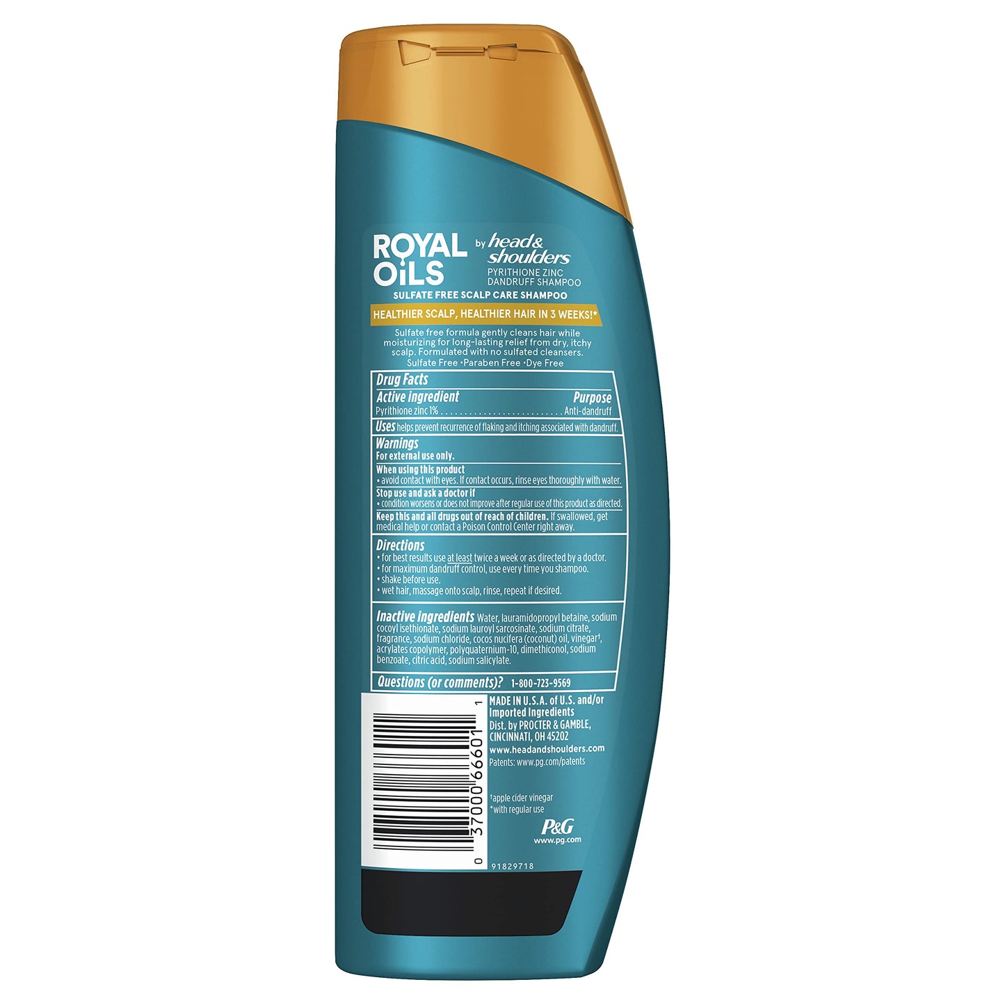 Head & Shoulders Royal Oils Moisturizing Shampoo, Anti Dandruff Treatment for Natural, Curly, and Coily Hair, with Coconut Oil and Apple Cider Vinegar, Sulfate, Paraben & Dye-Free, 12.8 Fl Oz