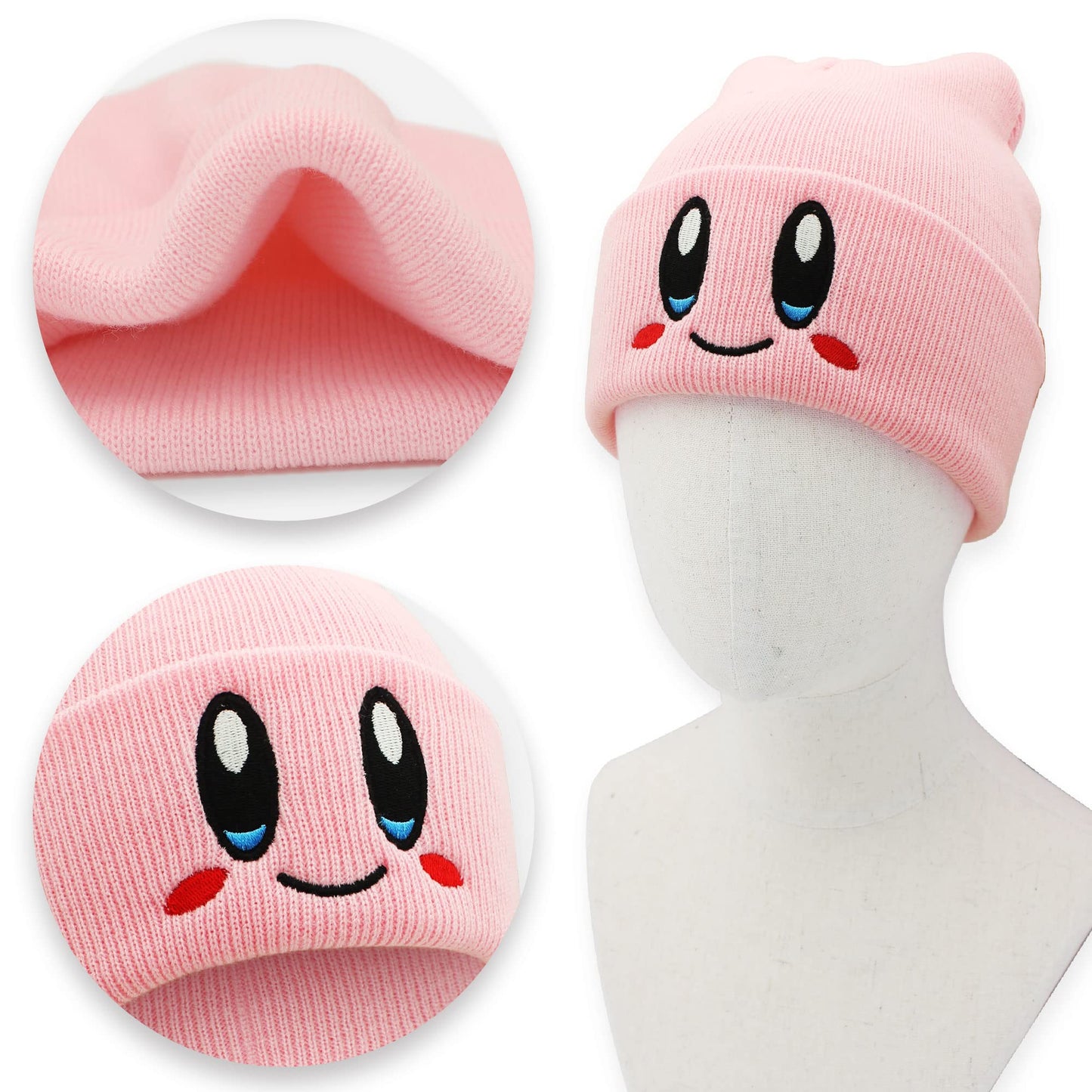Ohjijinn Anime Beanie Pink Beanie Cute Kawaii Knit Hats, Funny Beanie Hat Winter Skiing Slouchy Warm Cap for Women