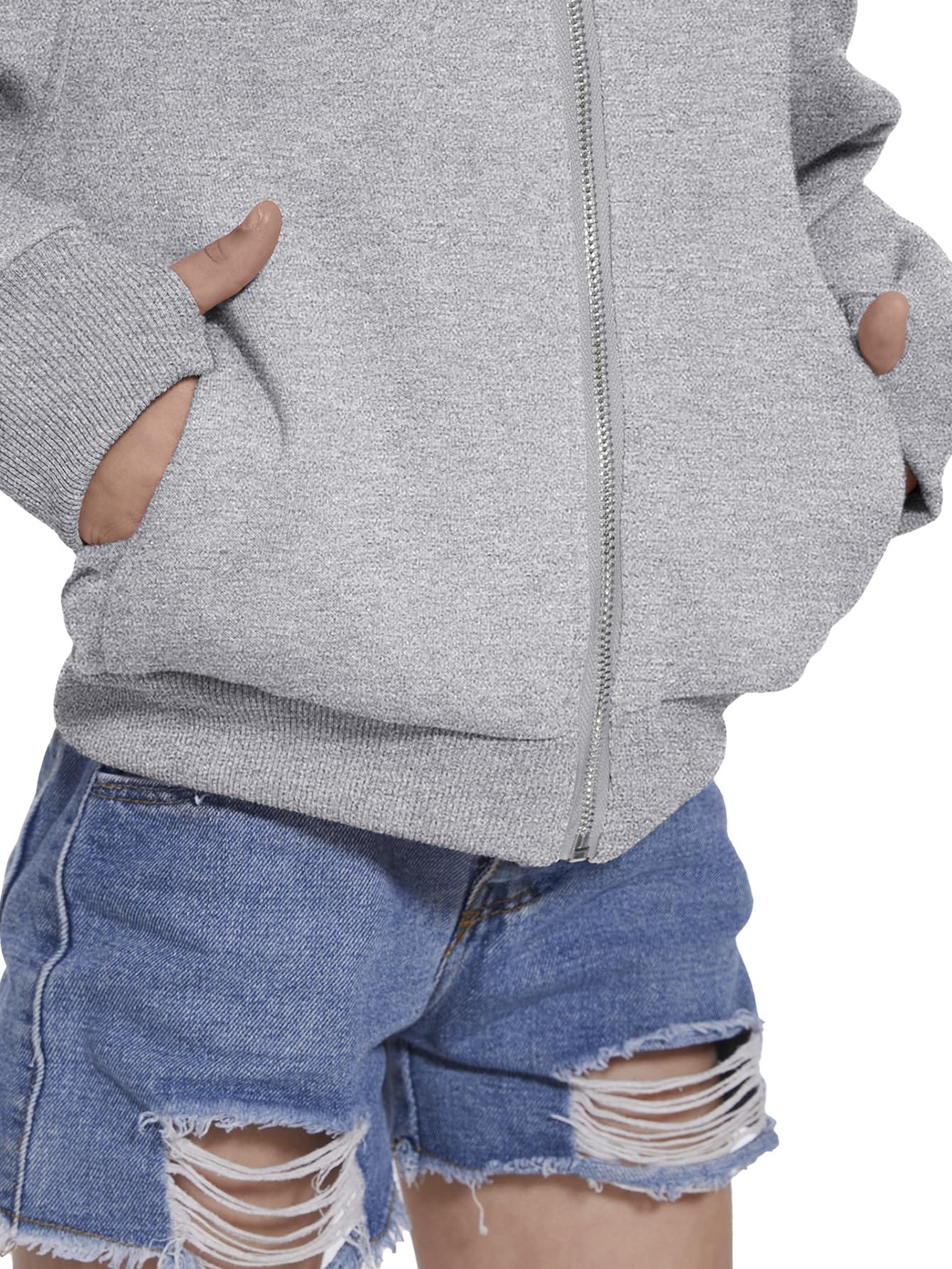 Fdqin Sweatshirt for Girls Zipper Up Cropped Hoodies for Teen Girls Sweatshirts Size 10-12 Winter Clothes Grey 7-8 Years