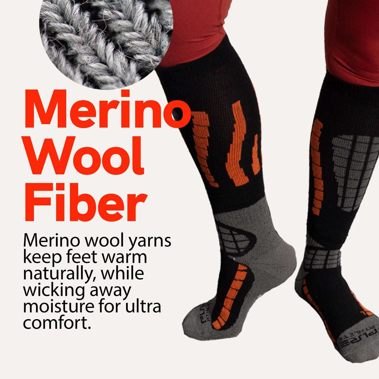 Pure Athlete Ski Socks Warm Merino Wool - Best Lightweight Thin Ski Snowboard Sock Women Men (1 Pair - Black/Grey, Large-X-Large)
