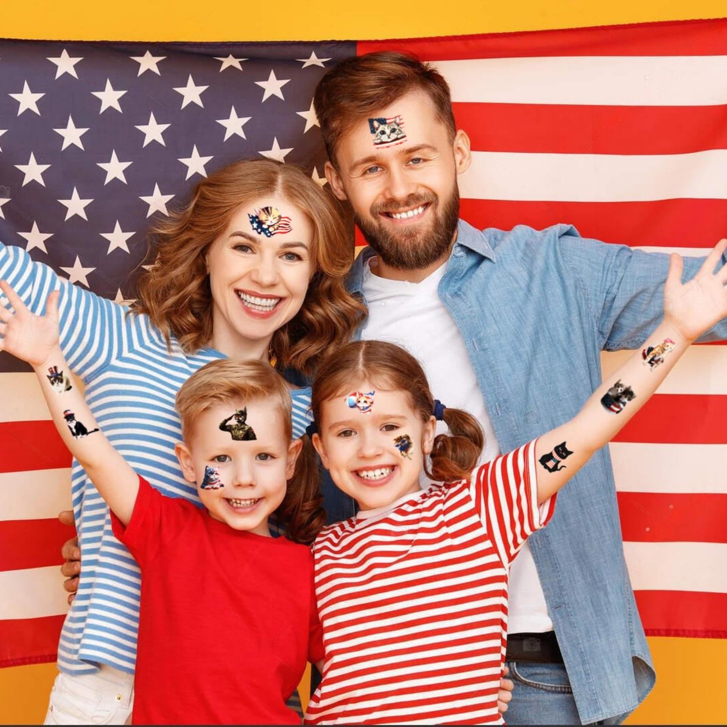 MIIVOYAGE 4th of July Temporary Tattoos – 72pcs Individually USA Cat, American Flag Tattoos, Fourth of July Decorations, America, Red White and Blue Party Supplies, USA, Memorial Day, Independence Day