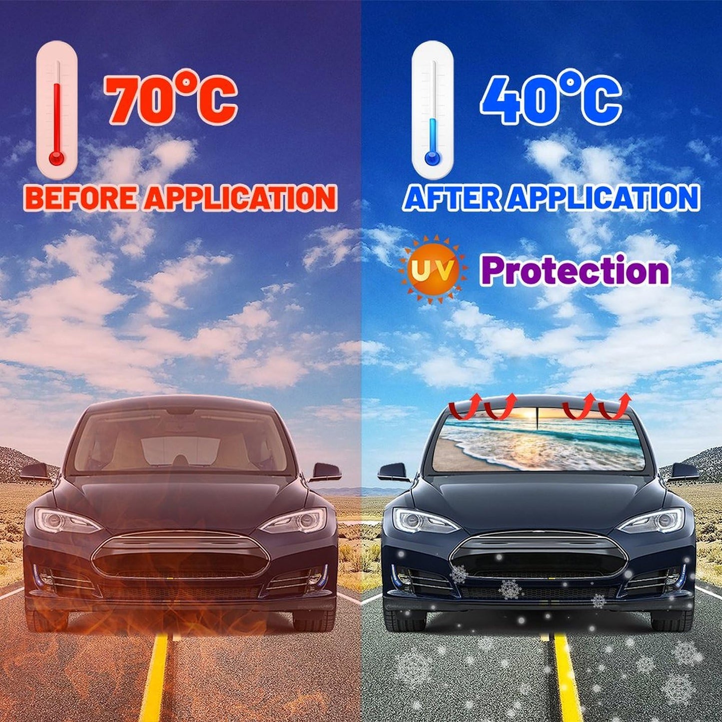 Socira Beach Sun Shade Car Windshield Umbrella Beach Sunshade for Window Shades Windshield Sun Shade Umbrella Beach Car Accessories Fits Most Trucks & SUVs 57'' x 30''