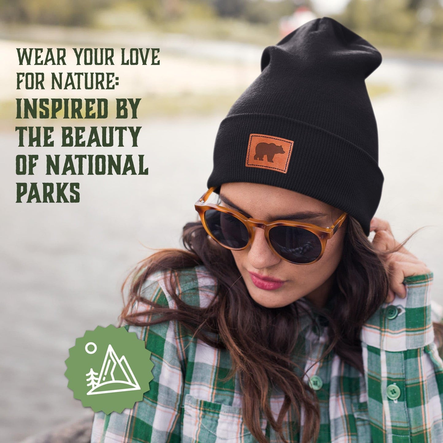 The National Parks Bear Beanie | One Size Fits All | Warm Winter Cuffed Beanie Cap Black