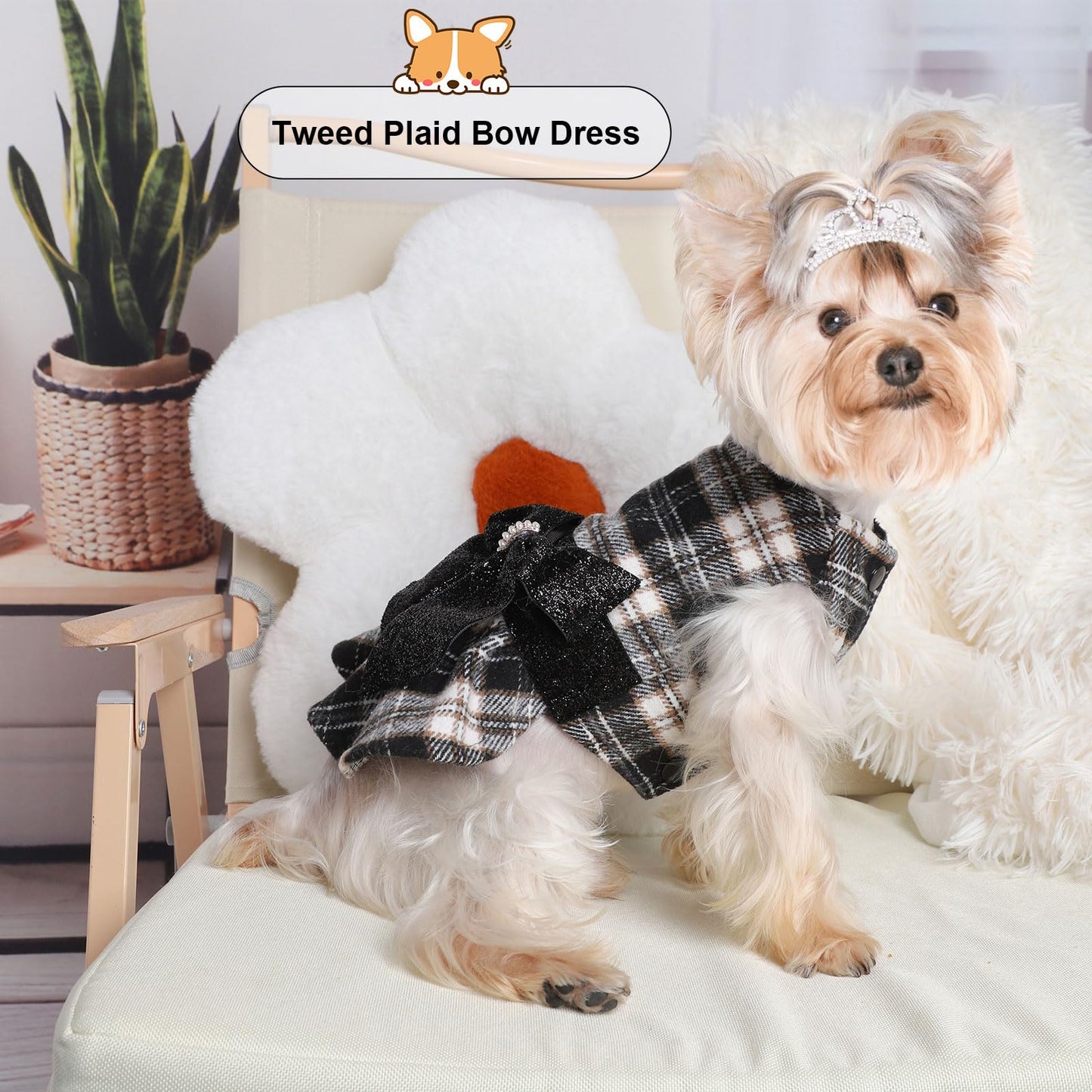 Dog Sweater Dresses for Small Dogs Male Female - Christmas Dog Clothes for Small Dogs Girl Boy - Winter Spring Sweater Princess Plaid Dress - Pet Clothes Puppy Outfits Apparel, XS, Black Plaid, 4-6lb