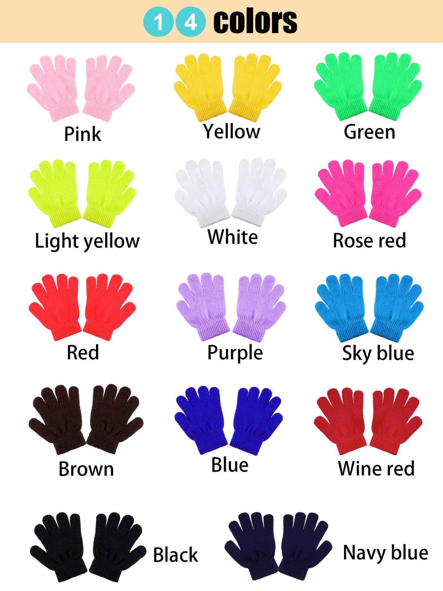HESTYA 14 Pairs Magic Kids Winter Gloves Children Knit Gloves Warm Stretchy Gloves for Boys Girls