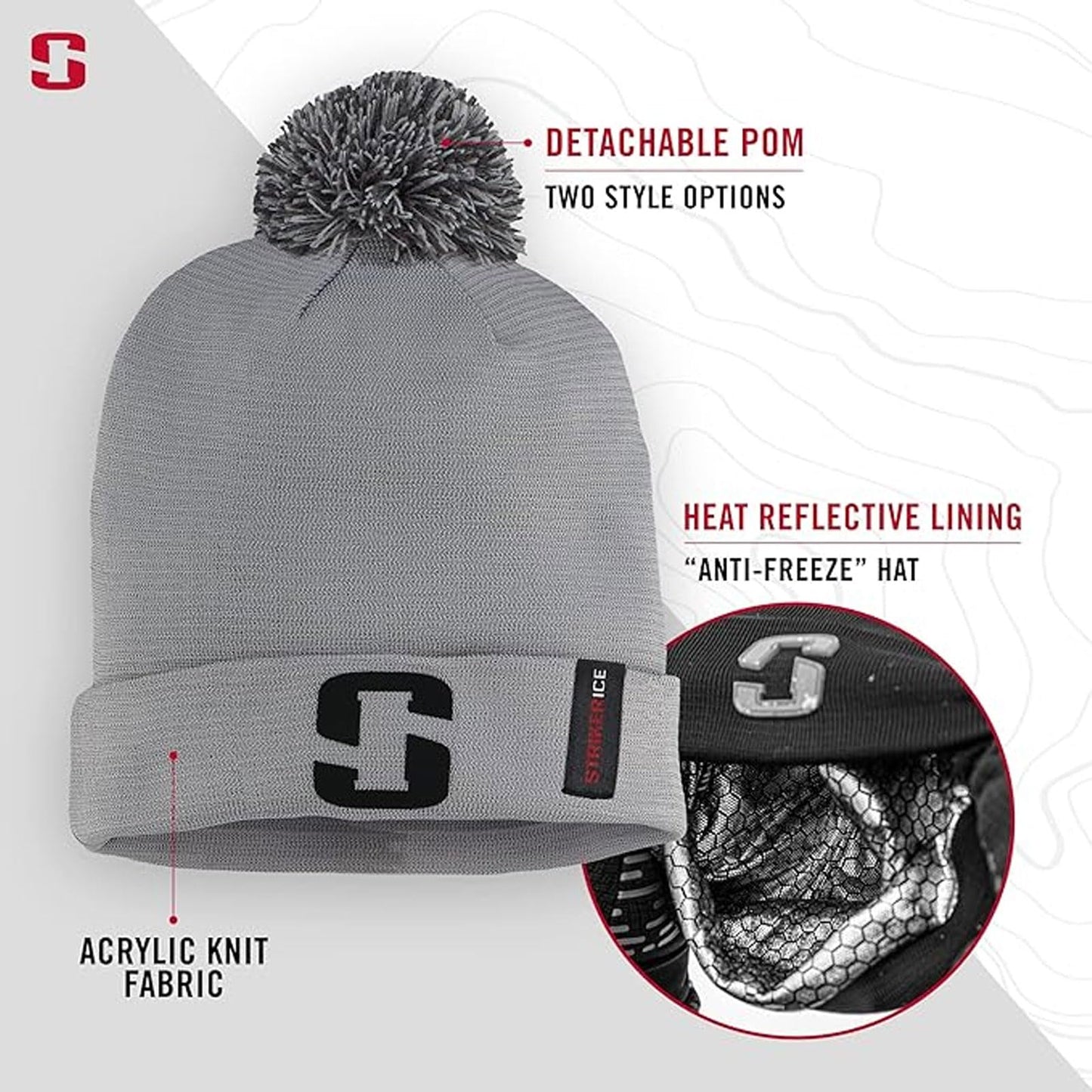 Striker Unisex Antifrz Durable Lightweight Winter Hat with Detachable Pom - Warm Outdoor Knitted Beanie for Men & Women, Gray