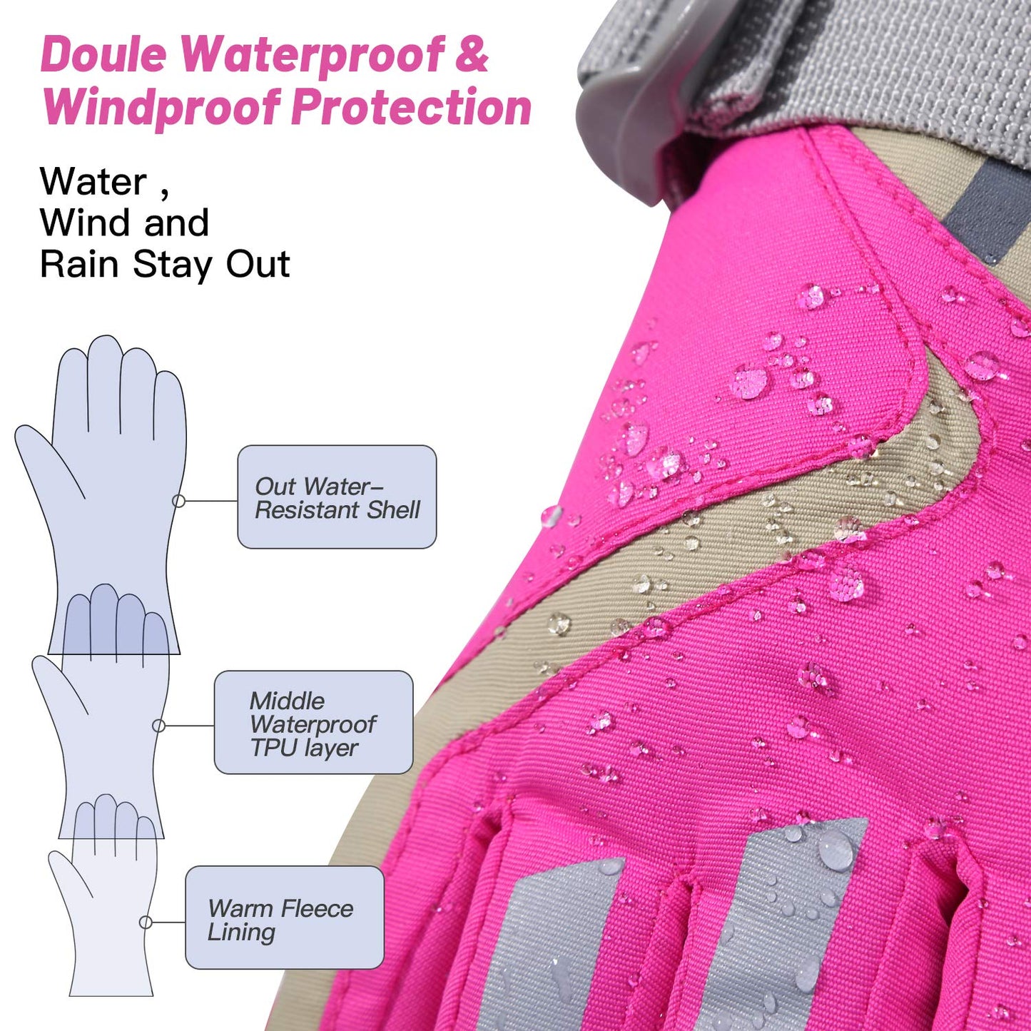 7-Mi Kids Winter Warm Water-Resistant Gloves for Skiing/Snowboarding/Cycling/Riding Outdoor Activities Children Mittens Best for 4 to 6 Years Old Pink