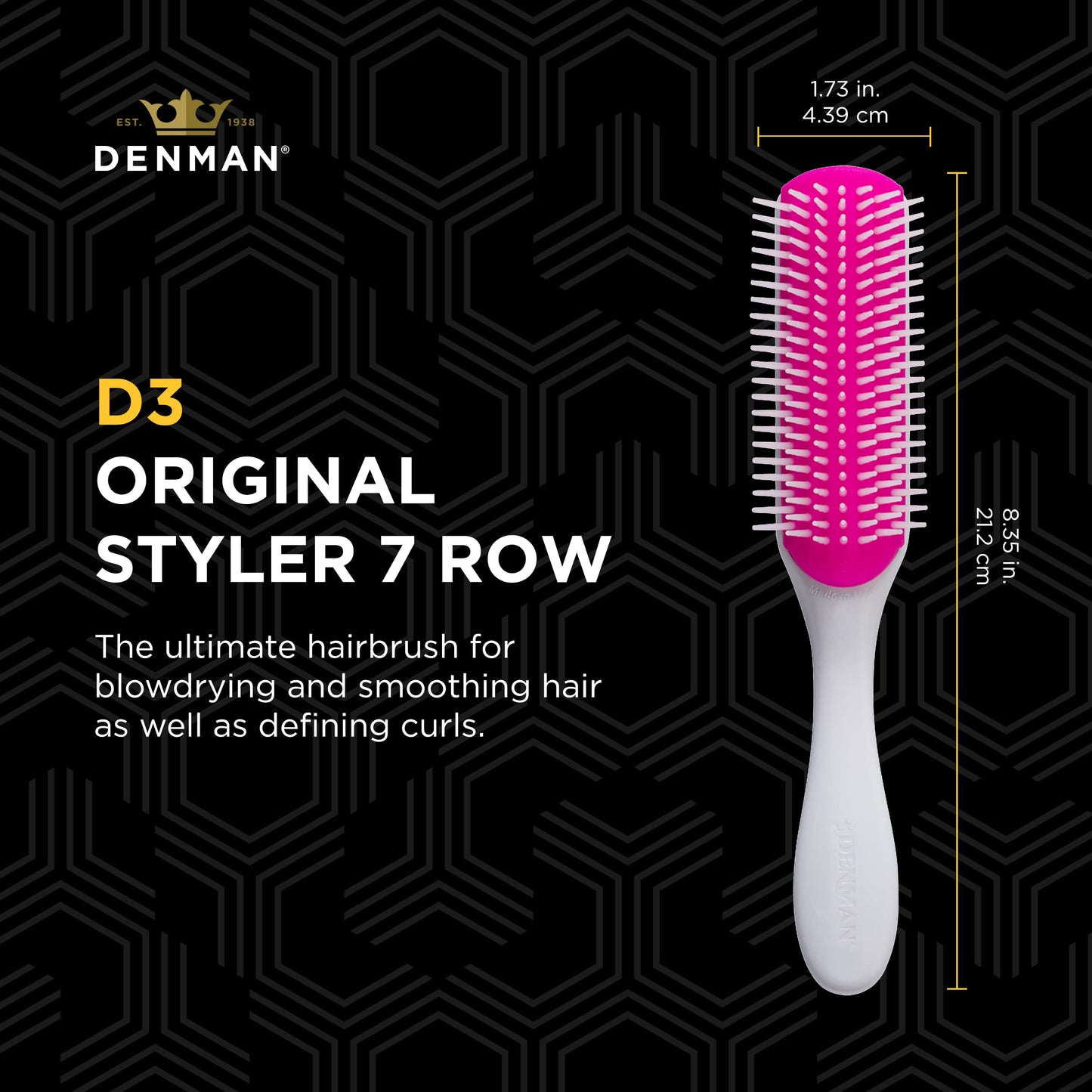 Denman Original Curl Definer & Styler 7 Row Hairbrush for Detangling, Separating, and Defining Curls, Curly Hairbrush - D3 Cherry Blossom