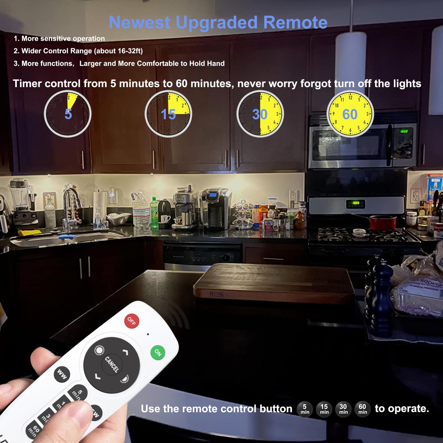 LDOPTO Under Cabinet Lights Wireless 6 Pack, Rechargeable LED Under Cabinet Lighting with Remote Closet Battery Operated Lights Without Wiring Night Light for Kitchen Stairs Wardrobe, 3 Colors