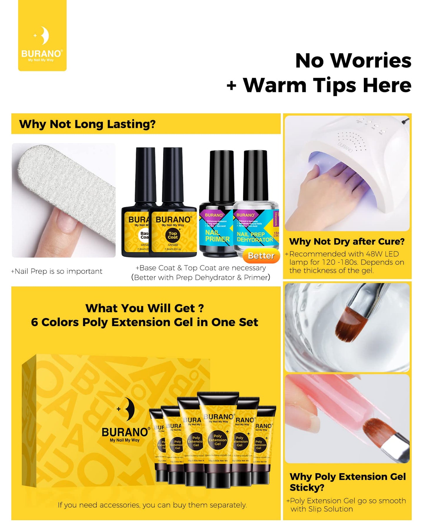 BURANO Poly Extension Gel Nail Kit, 6 Colors Nail Poly Nails Builder Gel Set for Beginner & Professional Using, Poly Nail Gel Kits DIY Starter Kit Nail Art Gift (06 Pink nude)