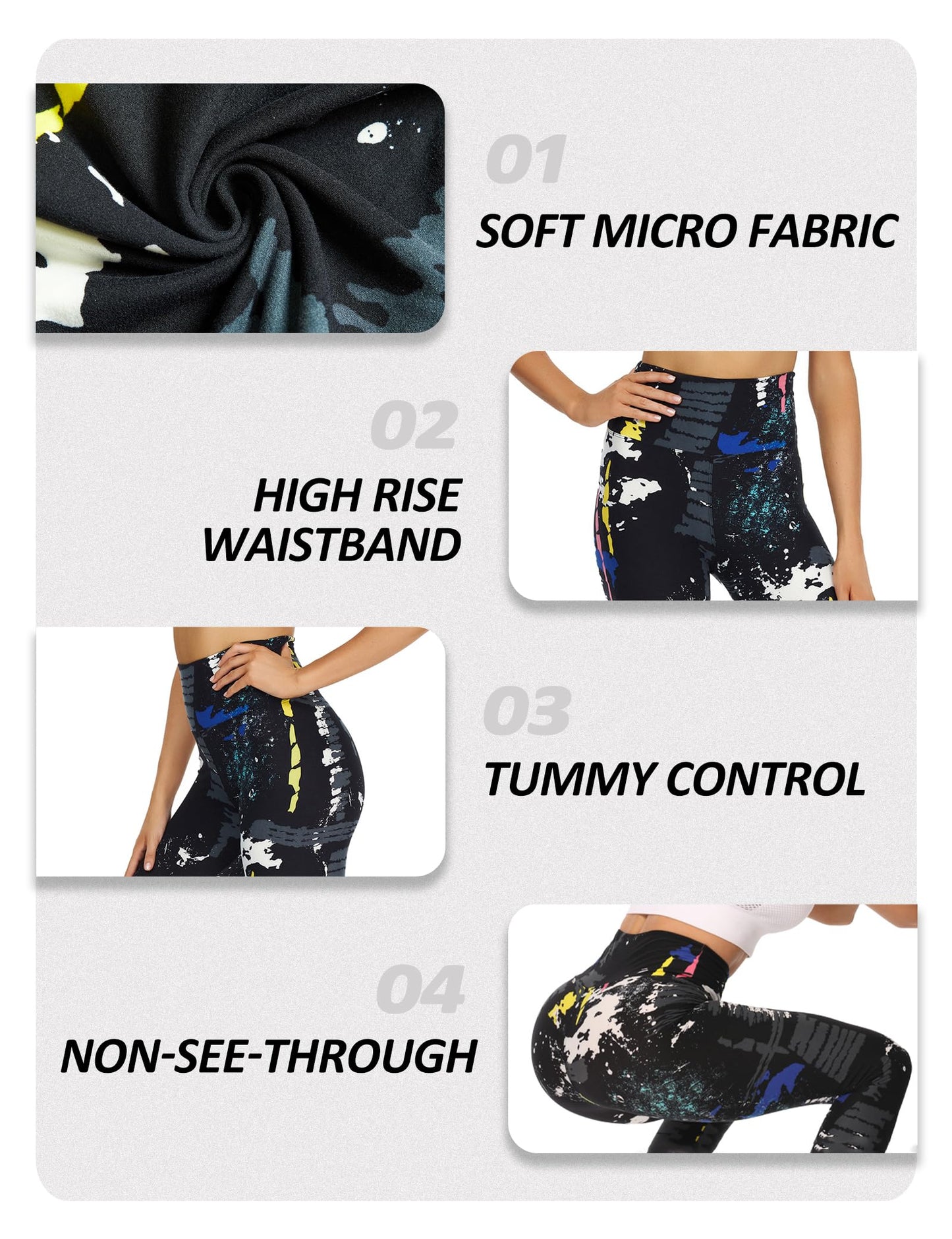 ZOOSIXX High Waisted Leggings for Women - Tummy Control Soft Opaque Printed Pants with Camo, Leopard for Running Workout