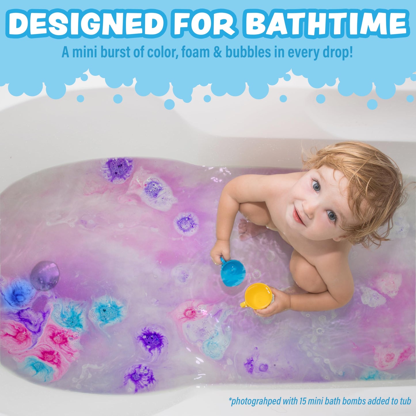 Tub Works® Lil' Bursts™ Mini Bath Bombs for Kids, 90 Count, Cosmic | Nontoxic | Tiny Kids Bath Bombs with A Burst of Color, Foam & Bubbles | Customize Kids Bath with Fun Bath Colors | Create Bath Art