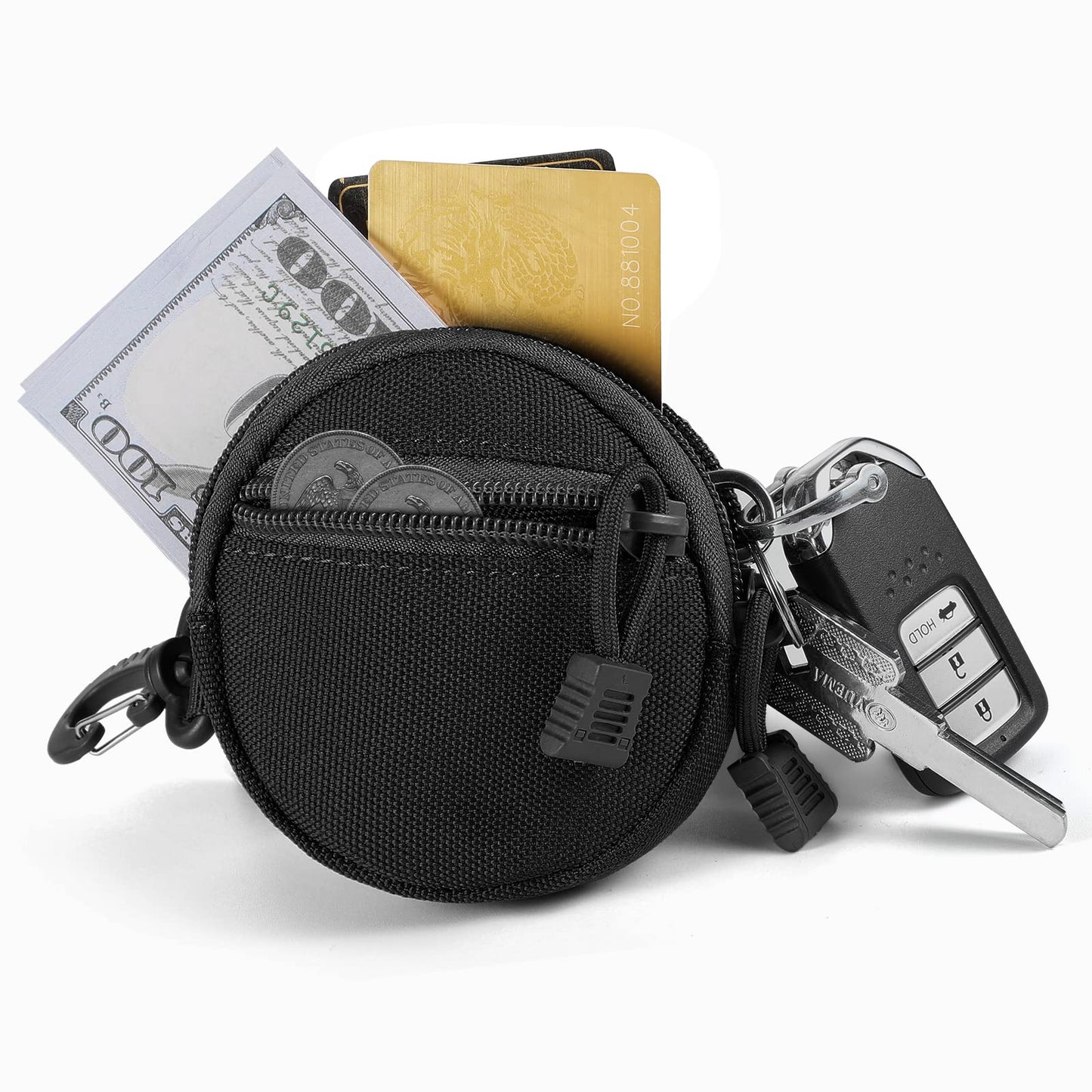 FRTKK 2 Pack Tactical Compact EDC Pouches, Military Molle Utility Pouch Organizer Pouch, Coin Purse Keychain Pocket Credit Card Holder Waist Pack (Black)
