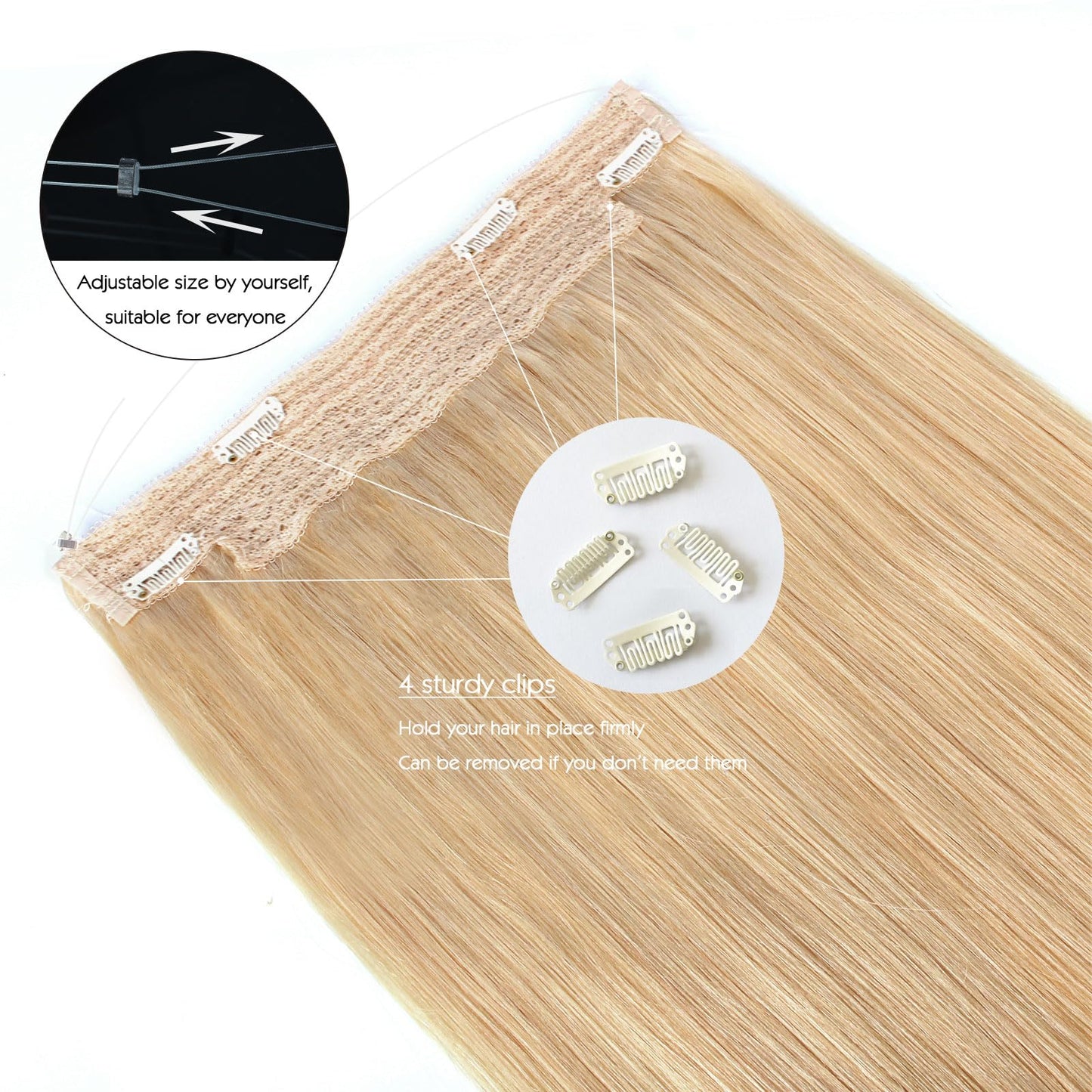 Sassina Invisible Wire Hair Extensions Real Human Hair with Transparent Wire Adjustable Size Secure Clips Natural Straight Secret Miracle Hairpiece, #18 12 Inch 80 Gram