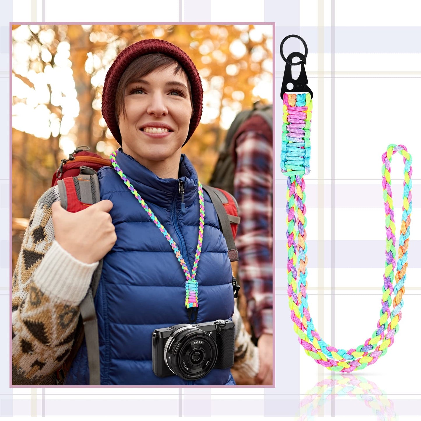 Frienda 2 Set Heavy Duty Paracord Lanyard Necklace Whistles Strap Braided 550 Keychain Lanyard for Outdoor Activities ()