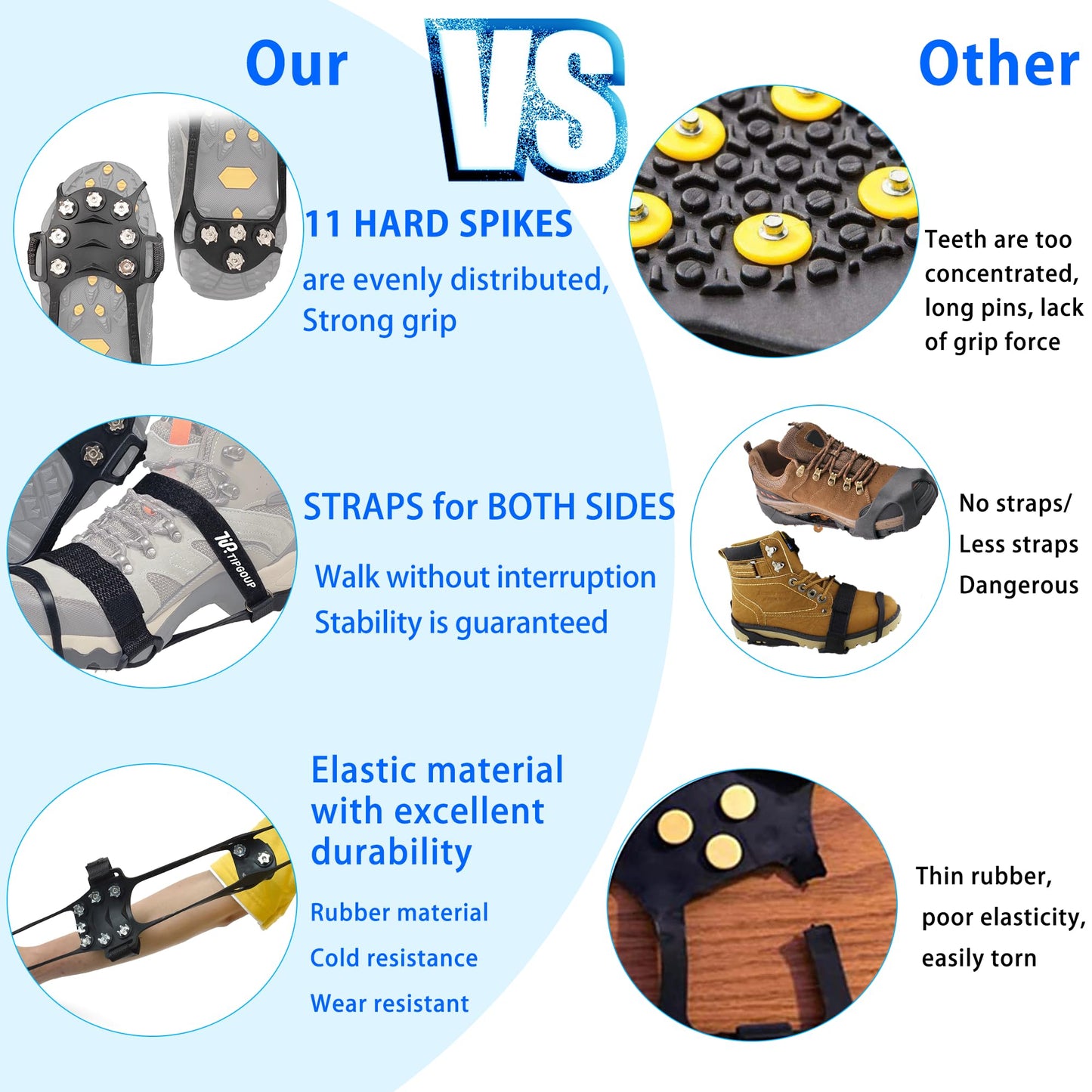 Ice Snow Cleats Non Slip Grippers for Shoes and Boots Winter Walking Traction Cleats for Men Women Overshoe Anti Slip Grips with 4 Straps L