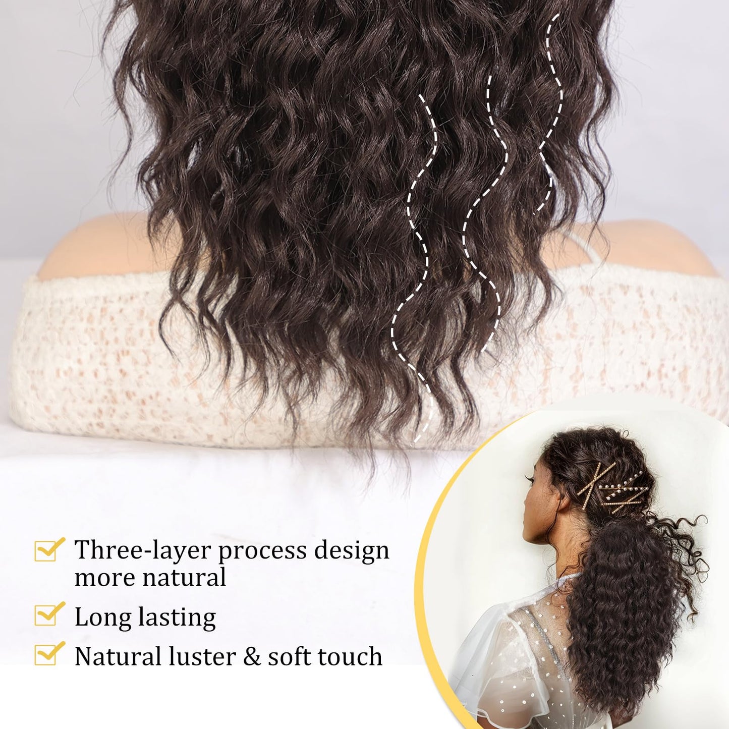 QGZ Curly Ponytail Extension,Drawstring Ponytail for Black Women 14 Inch Synthetic Short Wavy Curly Layered Pony Tails Hair Extensions for Daily Use(Reddish Brown)