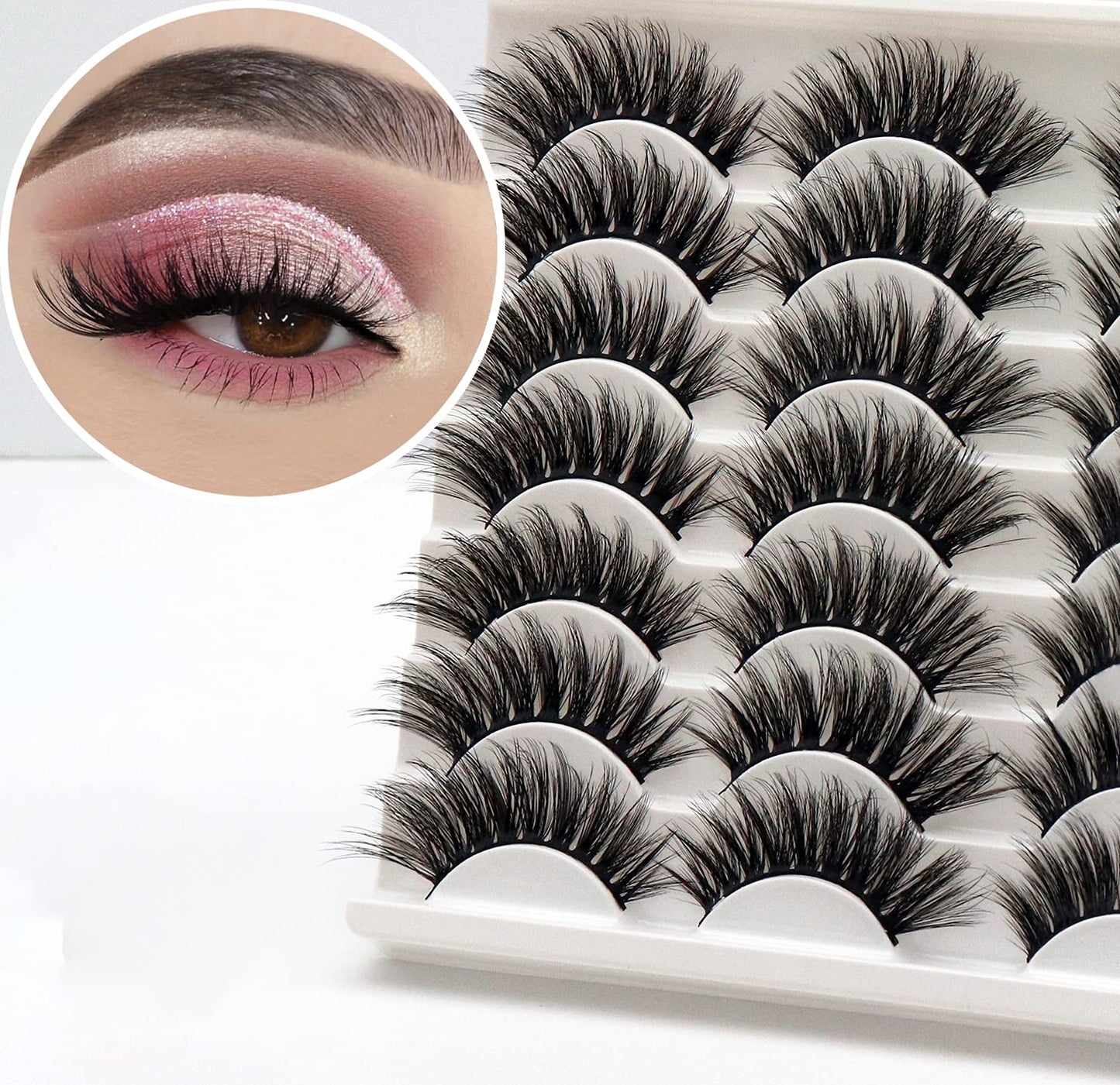 Losha False Lashes 14 Pairs Value Pack Fluffy Fake Eyelashes Natural Look 6D Handmade Reusable Eye Lashes Pack 2 Styles Mix