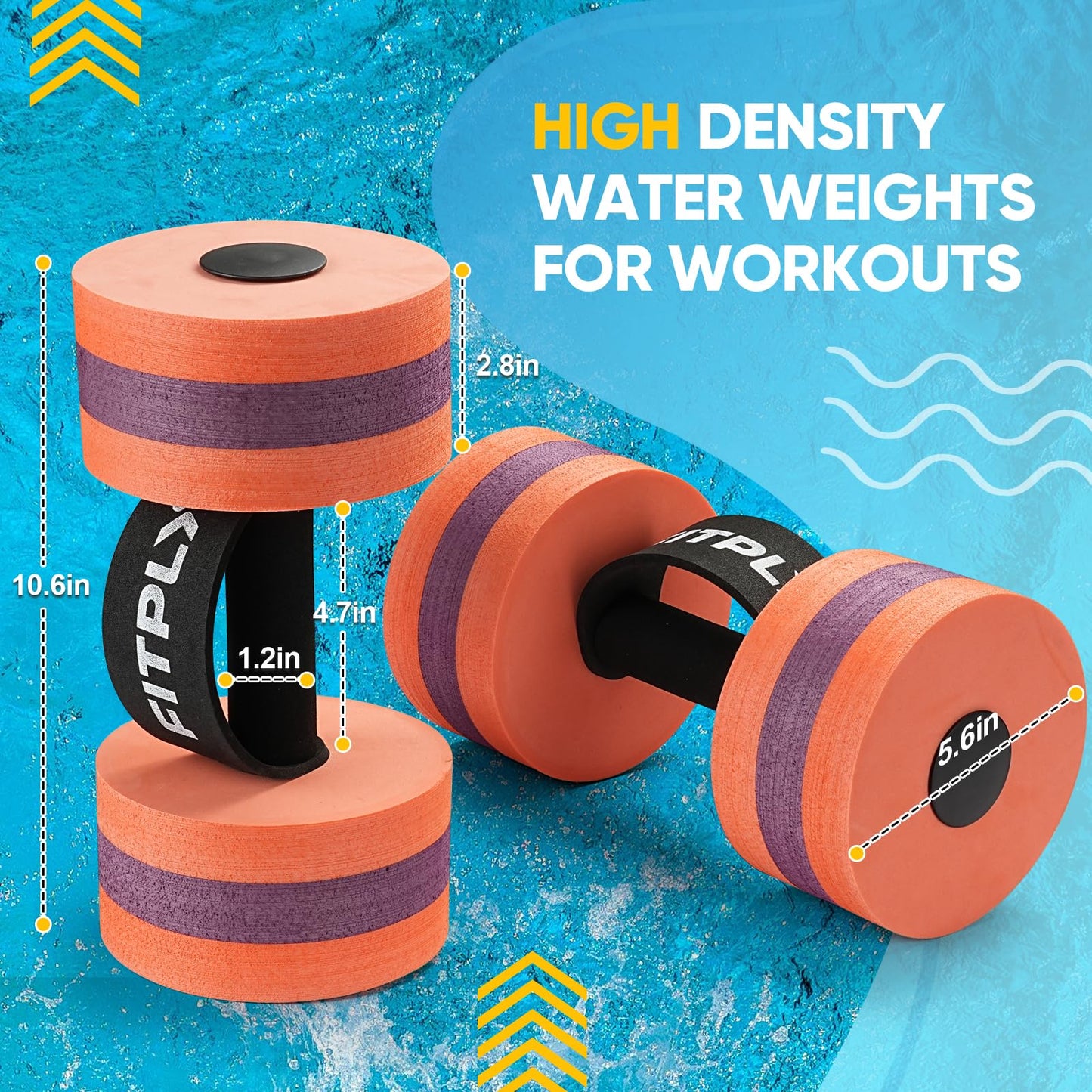 Fitply Water Weights Aquatic Pool Dumbbells for Pool & Water Exercise - EVA Foam Pool Weights, 2PCS Lightweight Water Dumbbells, Swim Weights and Water Aerobics Weight Loss Pool Exercise Equipment