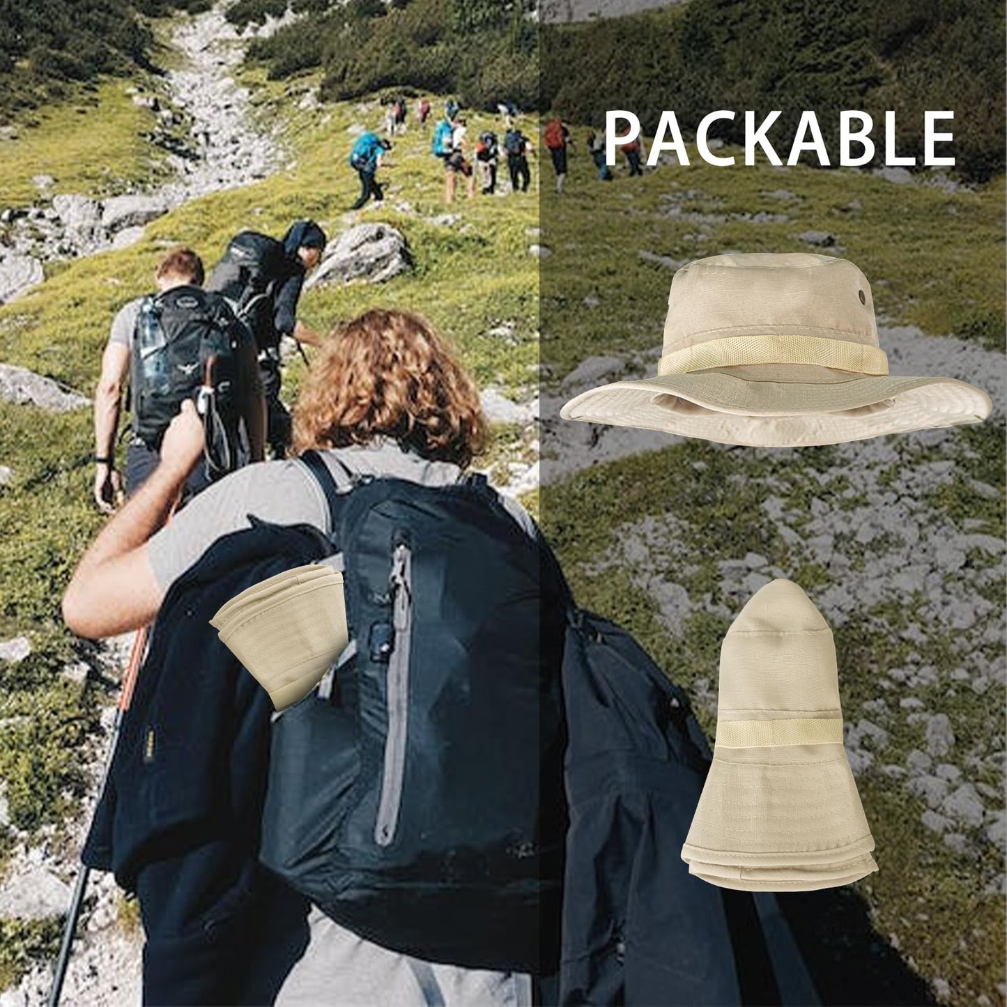 Sun Hats for Men Women Bucket Hat UPF 50+ UV Protection Boonie Hat for Safari Fishing Hiking Garden Beach Beige