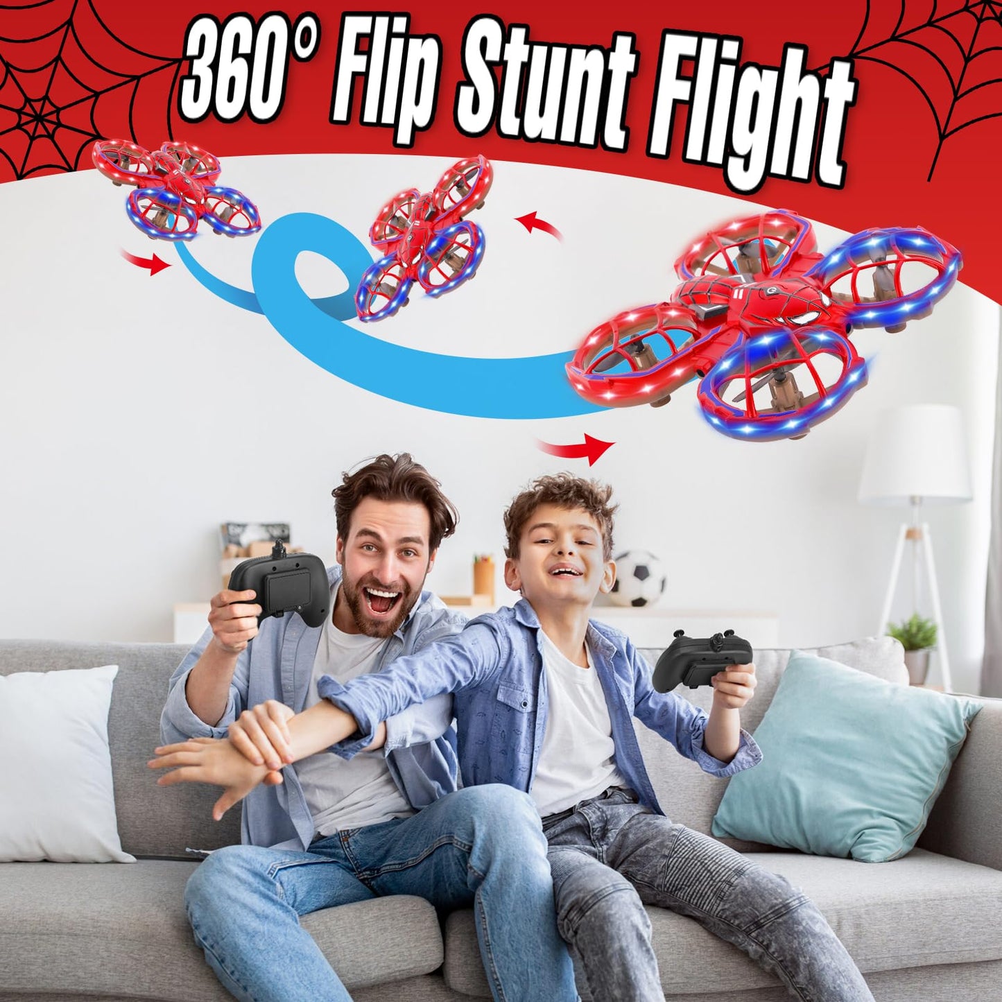 Aooess Drones for Kids 8-12: Spider Toy Stunt Drone With 5D Obstacle Avoidance, 3D Flip, Auto Hovering Indoor Drone, 2 Battery Kids RC Quadcopter With Led Lights RC Helicopter for Adults Kid