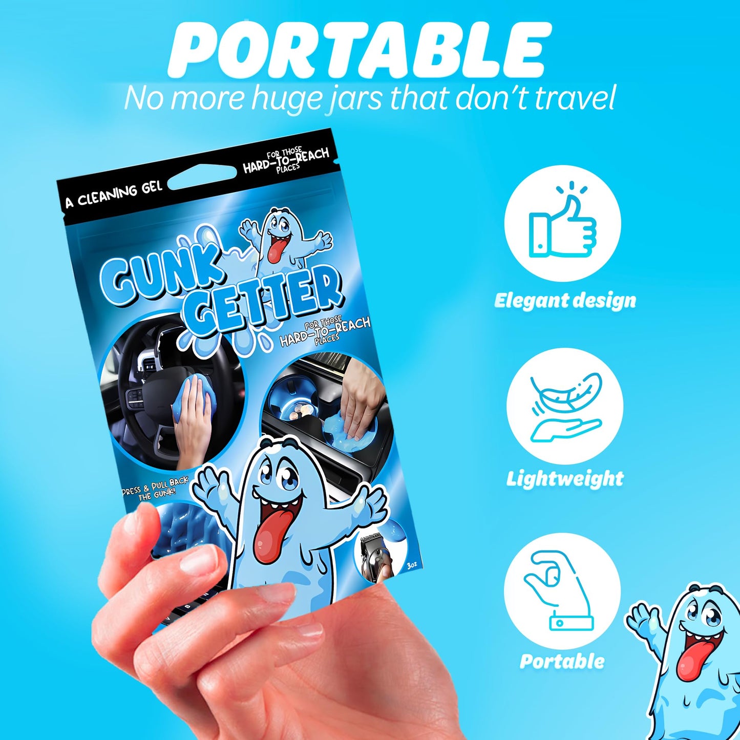 Gunk Getter PeerBasics, Cleaning Gel for Those Hard to Reach Places, Automotive Cup Holder Electronic Keyboard Office, Slime Gel Cleaner Dust Crumb Removal (Resealable Pouch, Blue, 3oz)