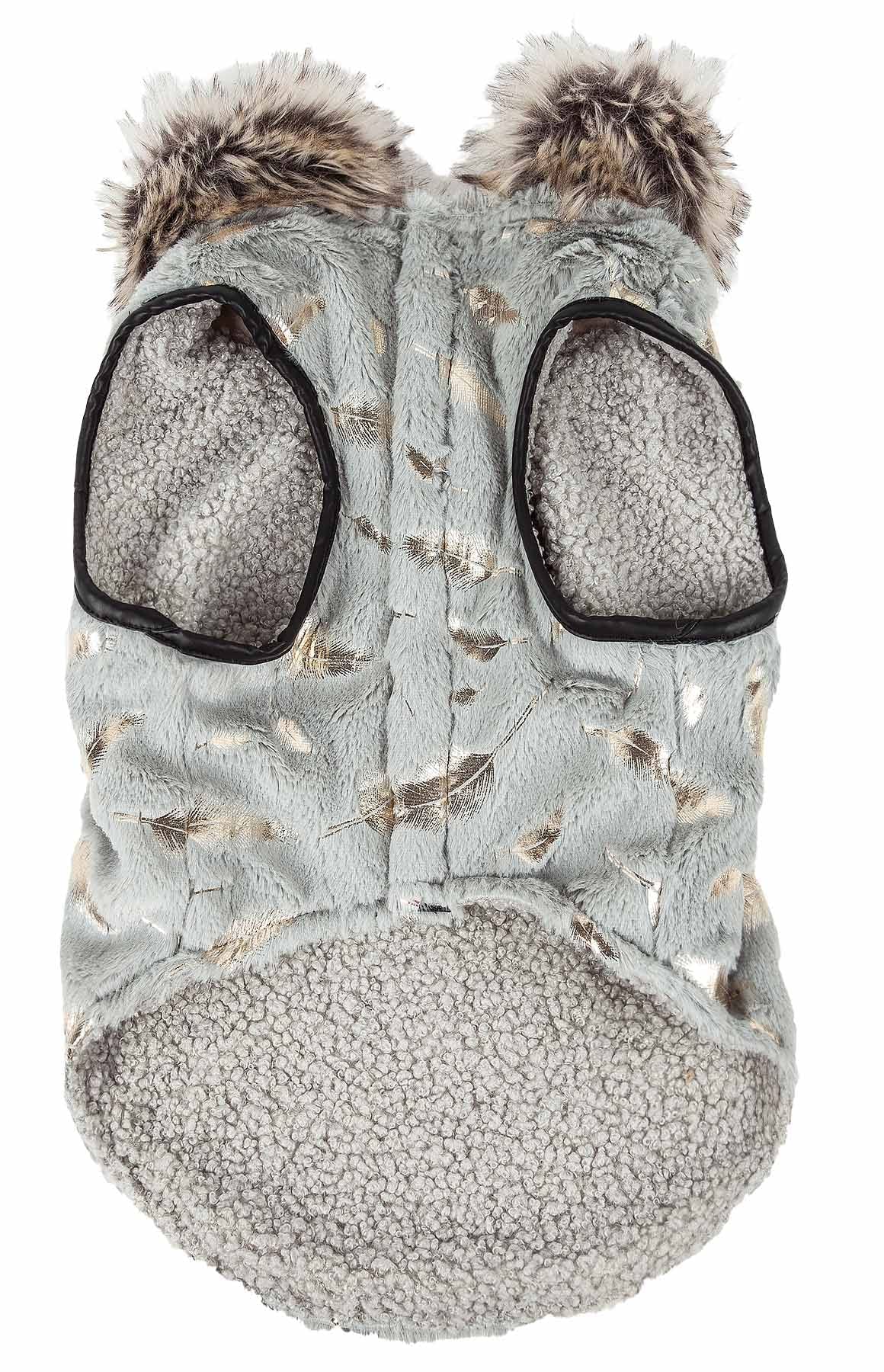 Pet Life ® Luxe 'Gold-Wagger' Gold-Leaf Patterned Mink Fur Dog Coat - Dog Jacket with Hook-and-Loop Belly enclosures - Winter Dog Coats for Small Medium Large Dog Clothes
