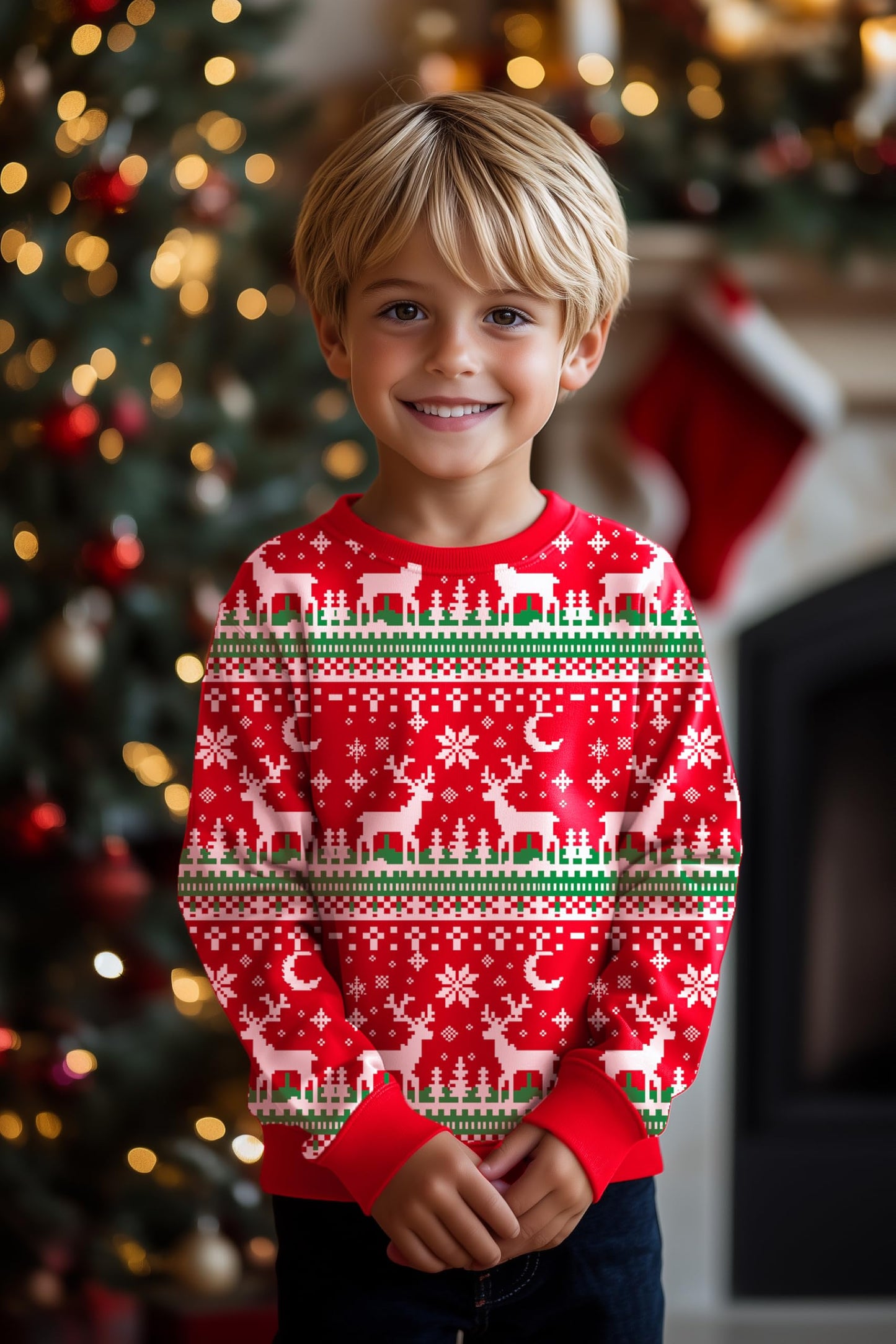 DDSOL Xmas Sweatshirt Toddler Boys Girls Ugly Christmas Shirts Kids Fleece Pullover Reindeer Winter Warm Tops 7 8 Years