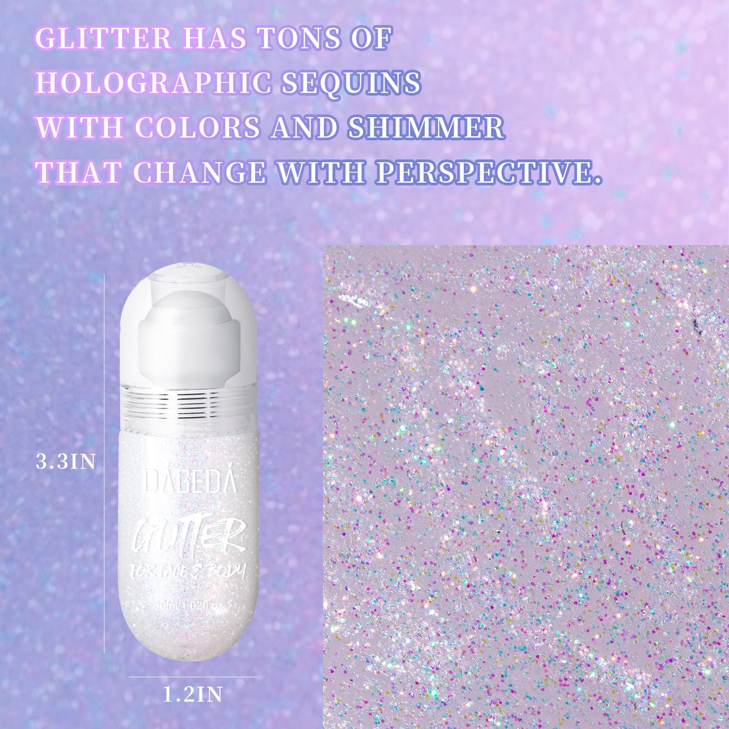 DAGEDA Body Glitter Gel, Roll-on Face Glitter for Mermaid Makeup Festival Rave Accessories, Holographic Hair Glitter Gel,Body Shimmer Halloween Makeup for Rave Party (Dazzle)