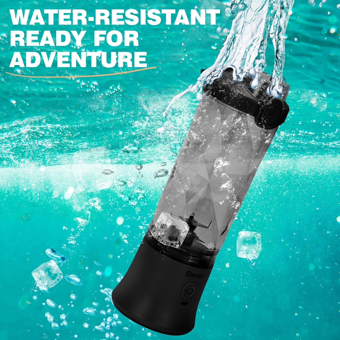 Portable Blender, Shakes and Smoothies Waterproof 20 oz BPA Free Blender Cup and a Travel Lid. (Black, 20 oz)