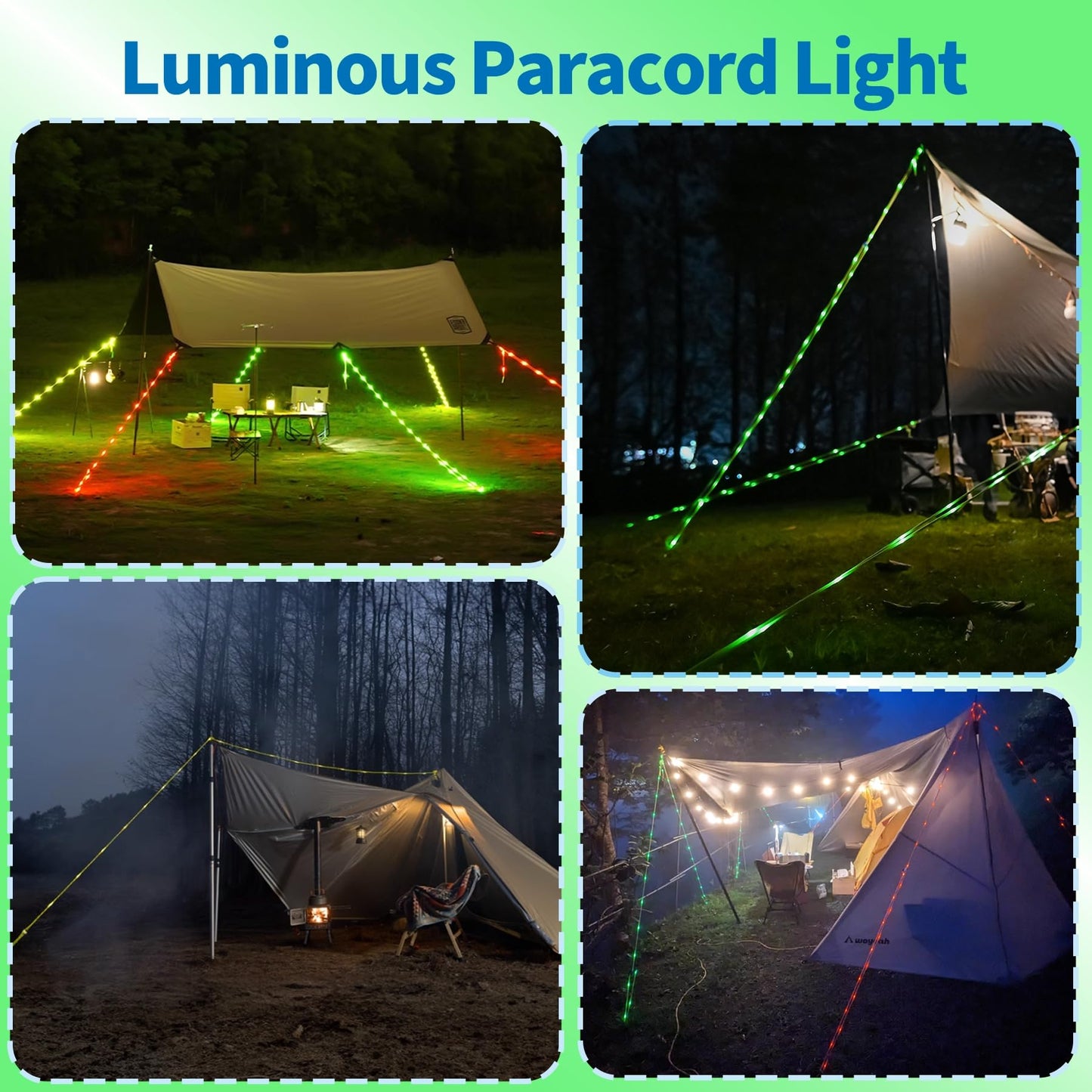P auke'réi Luminous Paracord Light, Camping Rope Light, Tent Wind Rope Light, Warning Light, Waterproof Marine Rope, Nylon Rope, Outdoor LED Rope Light, Φ6mm, L16.4ft / 5m (Yellow, 1 pc)